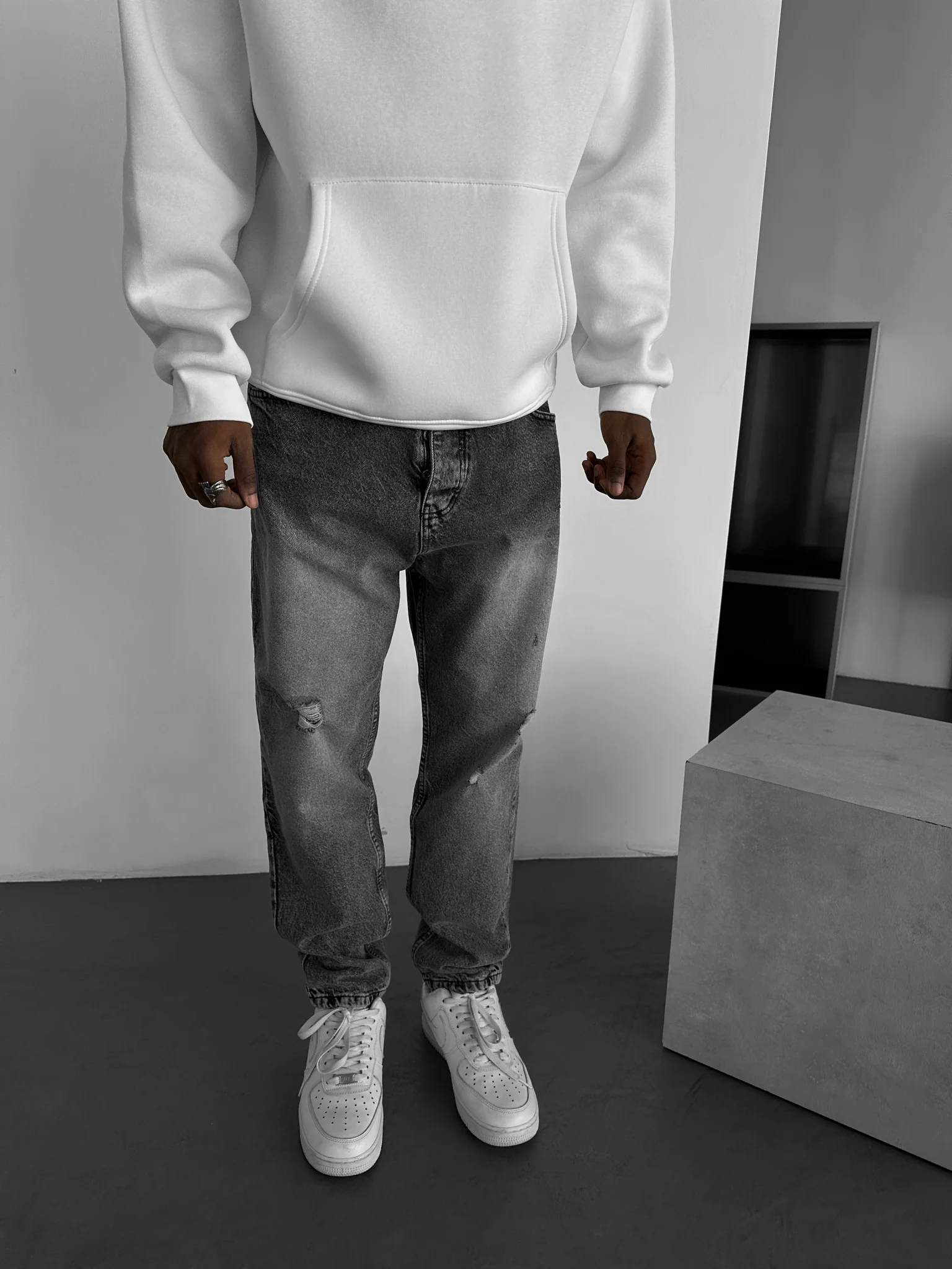 Boyfriend Washed Torn Jeans - Anthracite