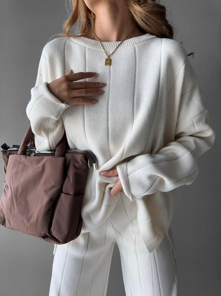 Knit Textured Sweater - Ecru