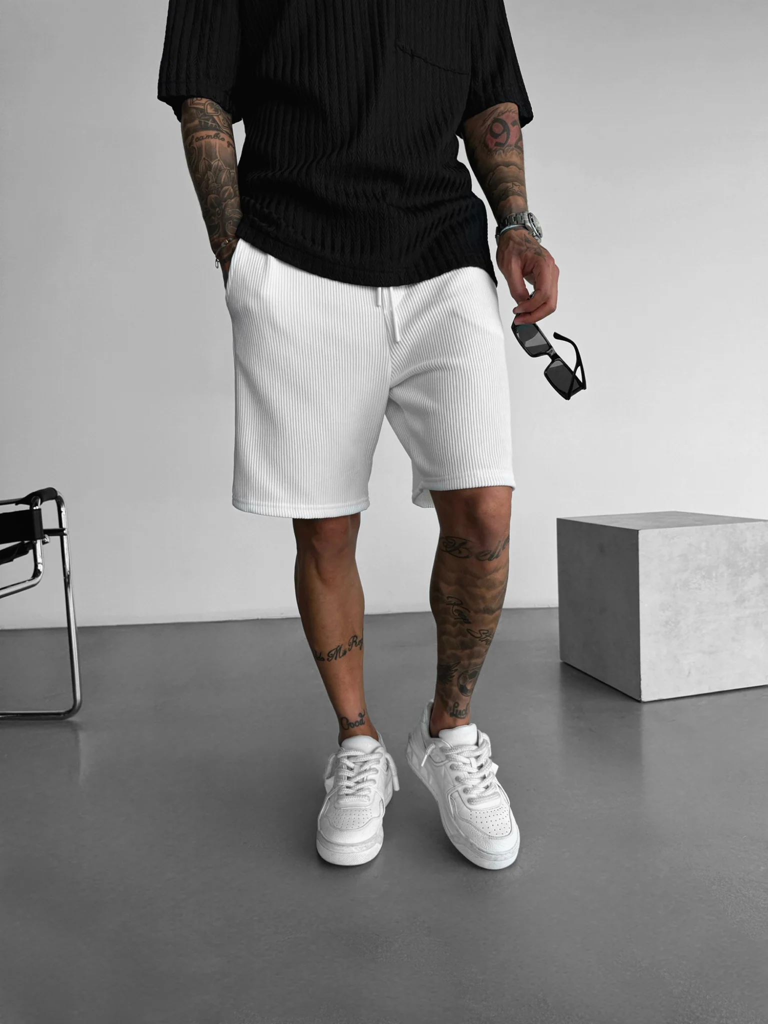 Loose Fit Cord Shorts - White - Image 3