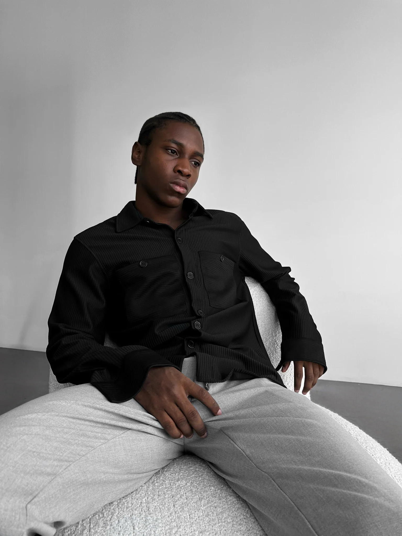 Loose Fit Double Pocket Shirt - Black