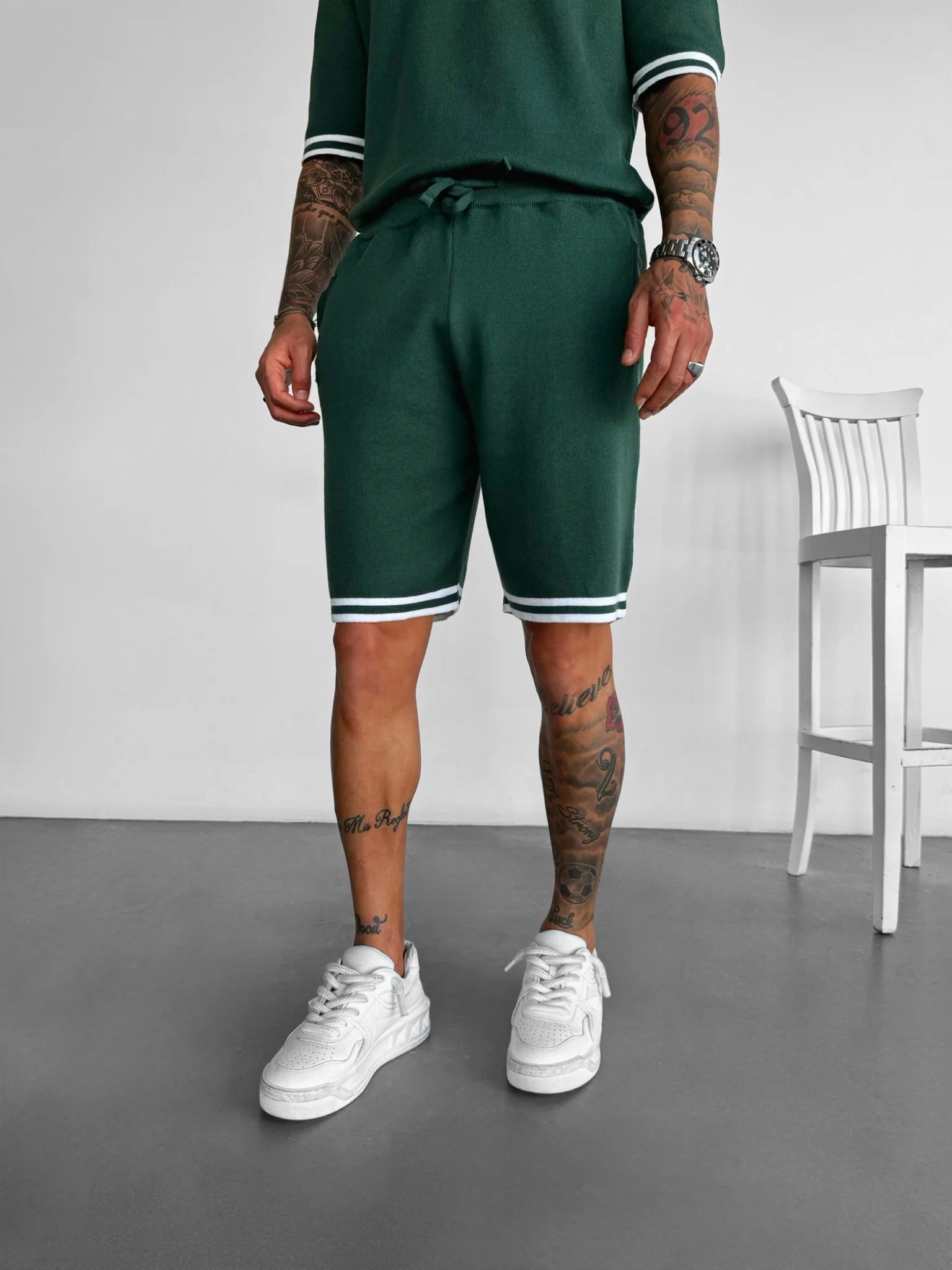Loose Fit Knit Shorts - Dark Forest