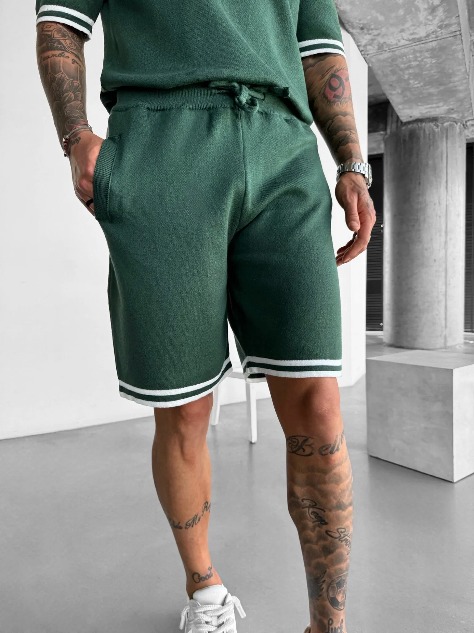 Loose Fit Knit Shorts - Dark Forest - Image 2