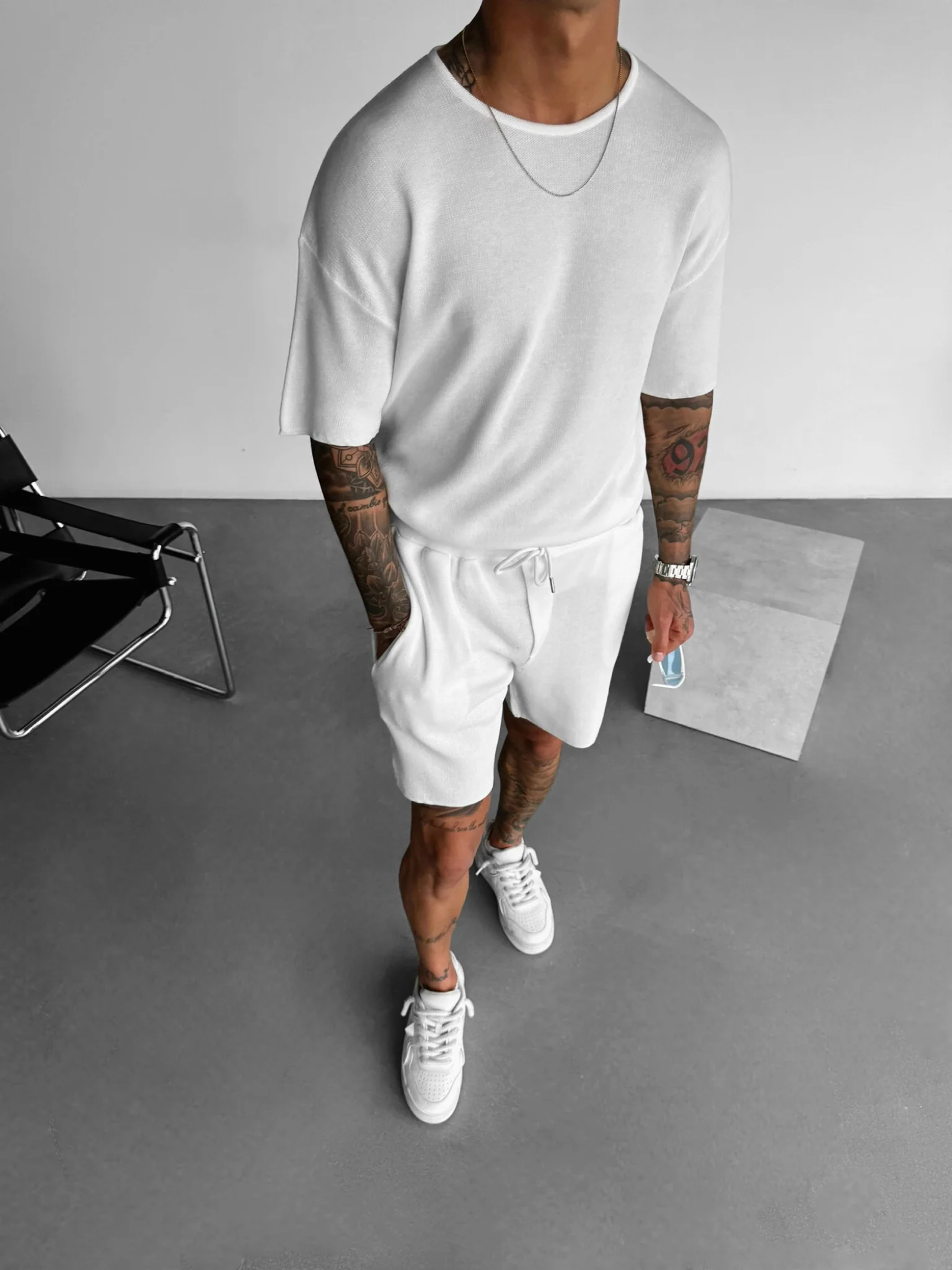 Loose Fit Knit Shorts - White - Image 4