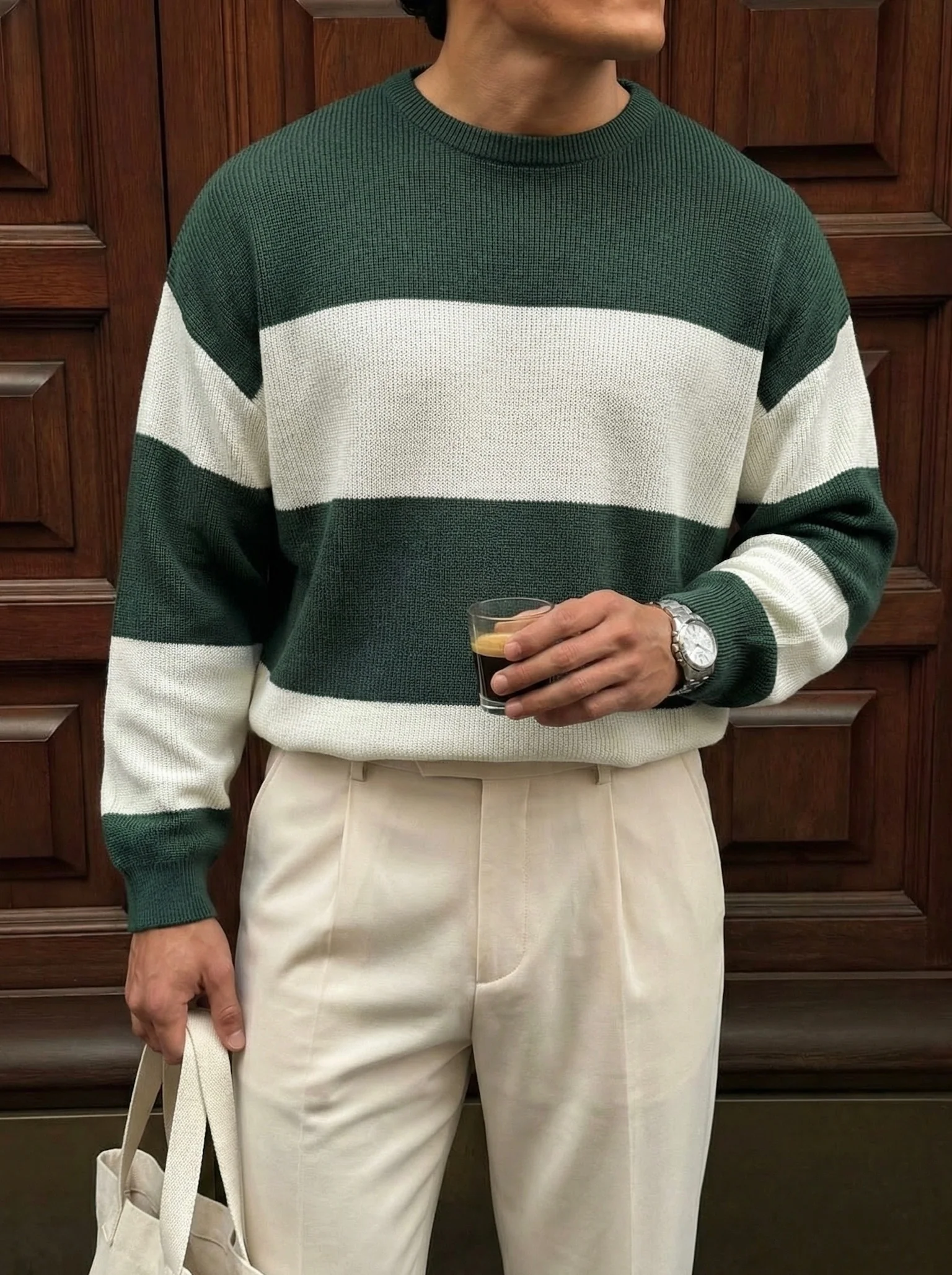 Loose Fit Strip Knit Sweater - Petrol - Image 3