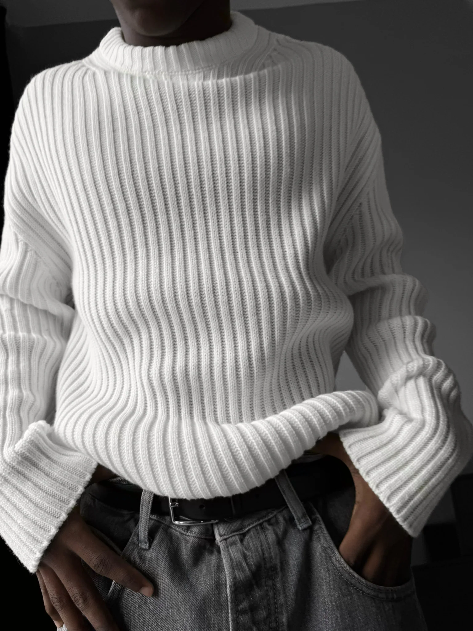 Loose Fit Striped Structure Pullover - Ecru - Image 4