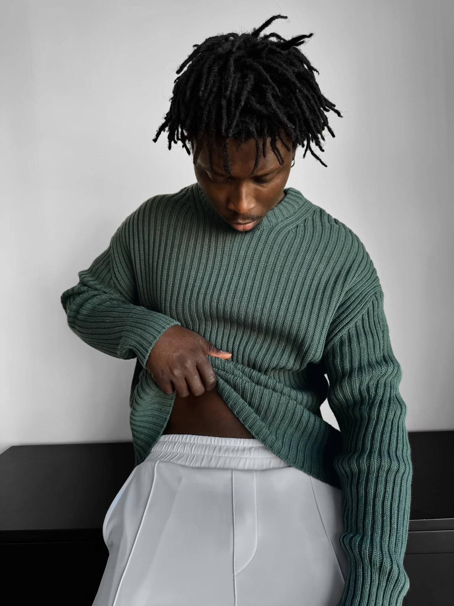 Loose Fit Striped Structure Pullover - Petrol - Image 2