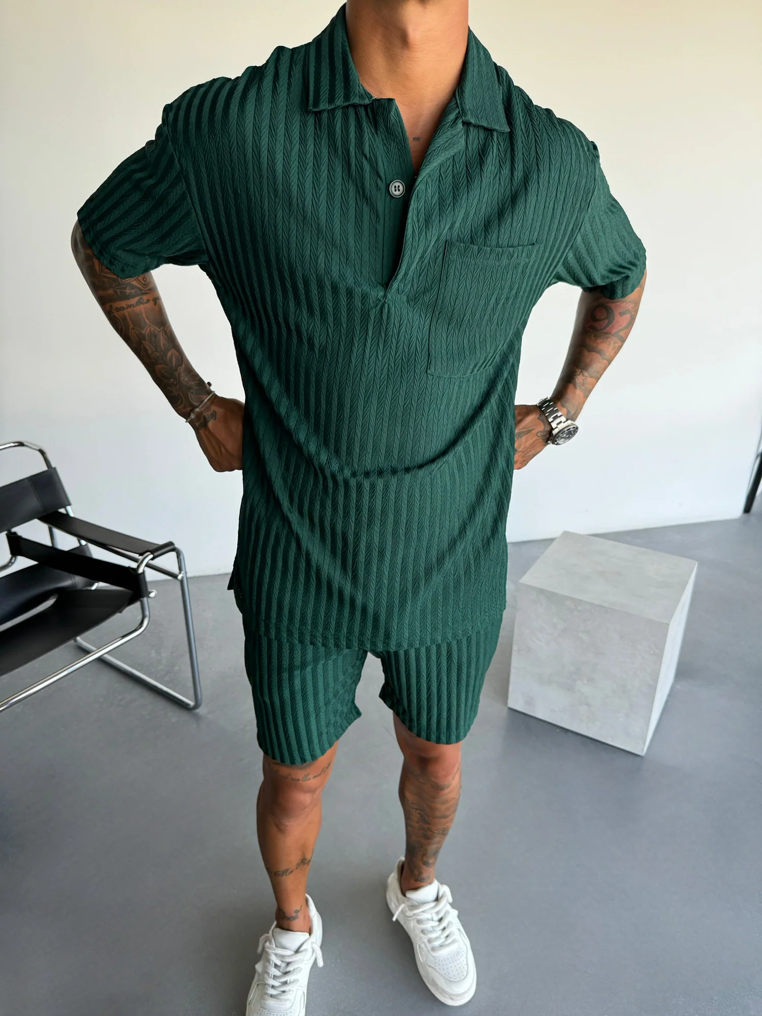Loose Fit Structured Shorts - Rain Forest - Image 2