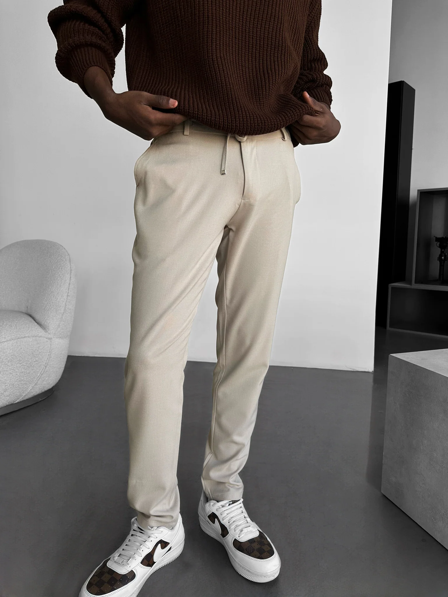 Modern Cut Casual Trousers - Beige - Image 2