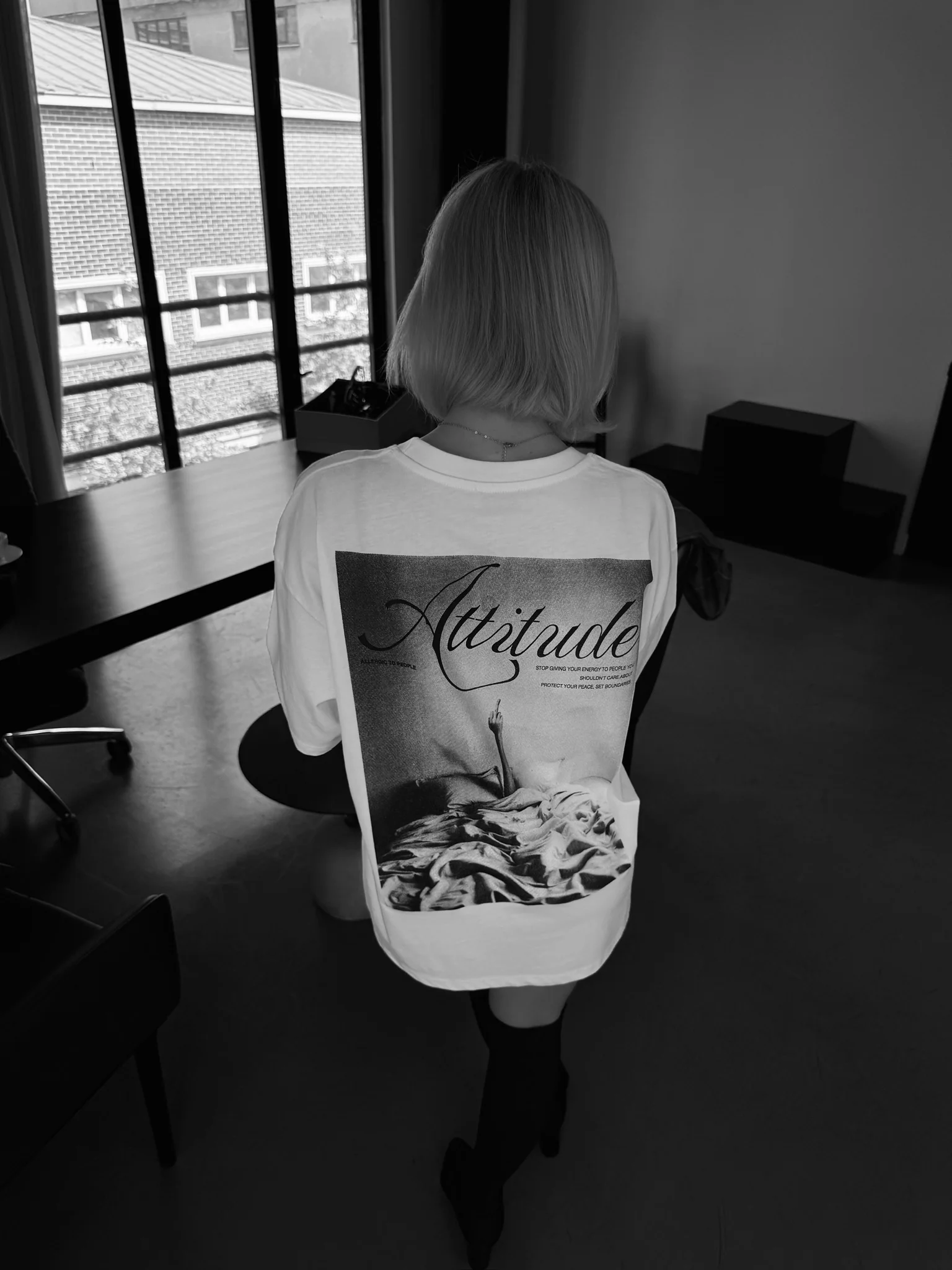Oversize 'Attitude' T-Shirt - Ecru