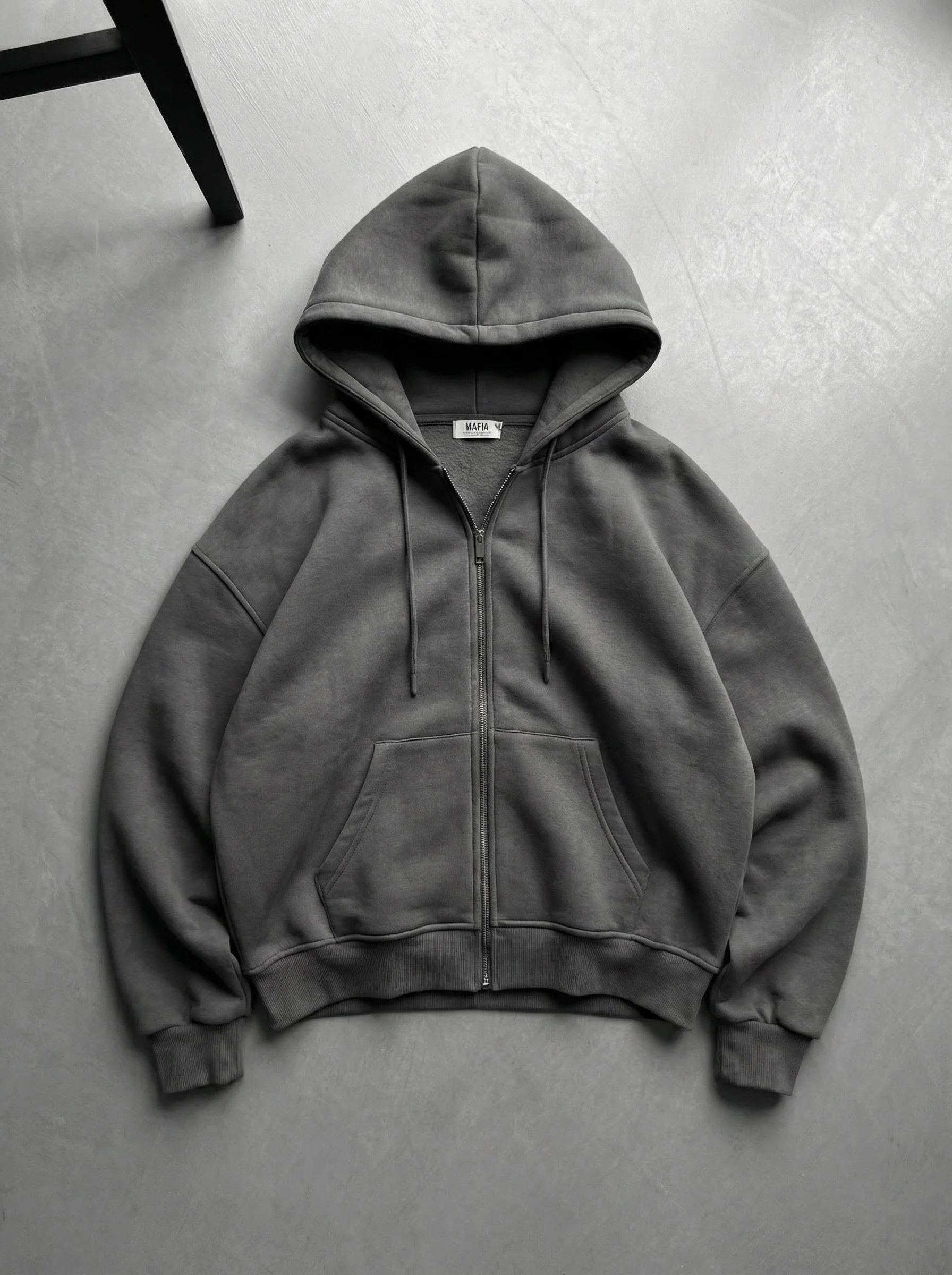 Oversize Basic Zipper Hoodie - Anthracite