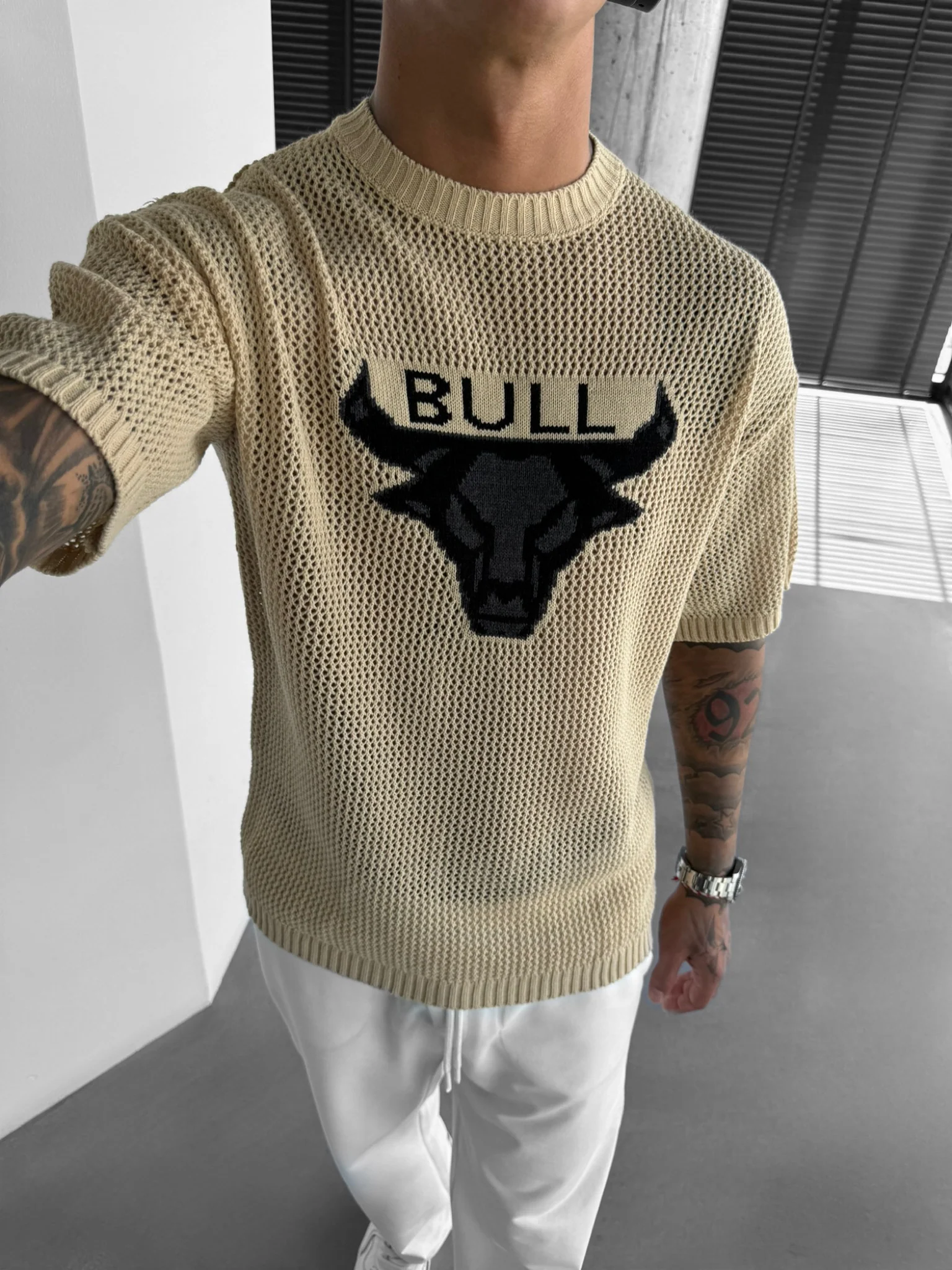 Oversize Bull Knit T-Shirt - Beige
