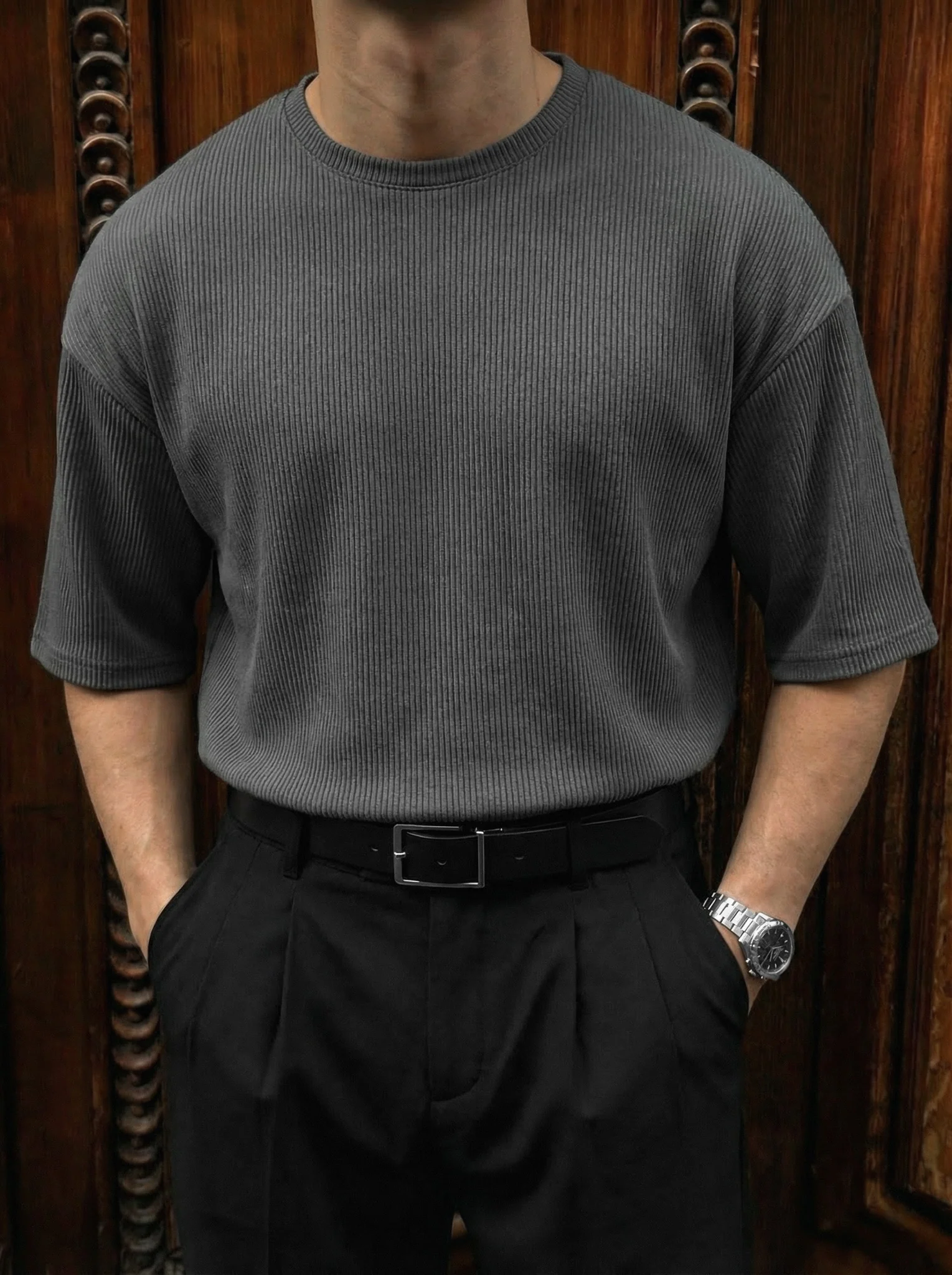 Oversize Cord Tee - Anthracite