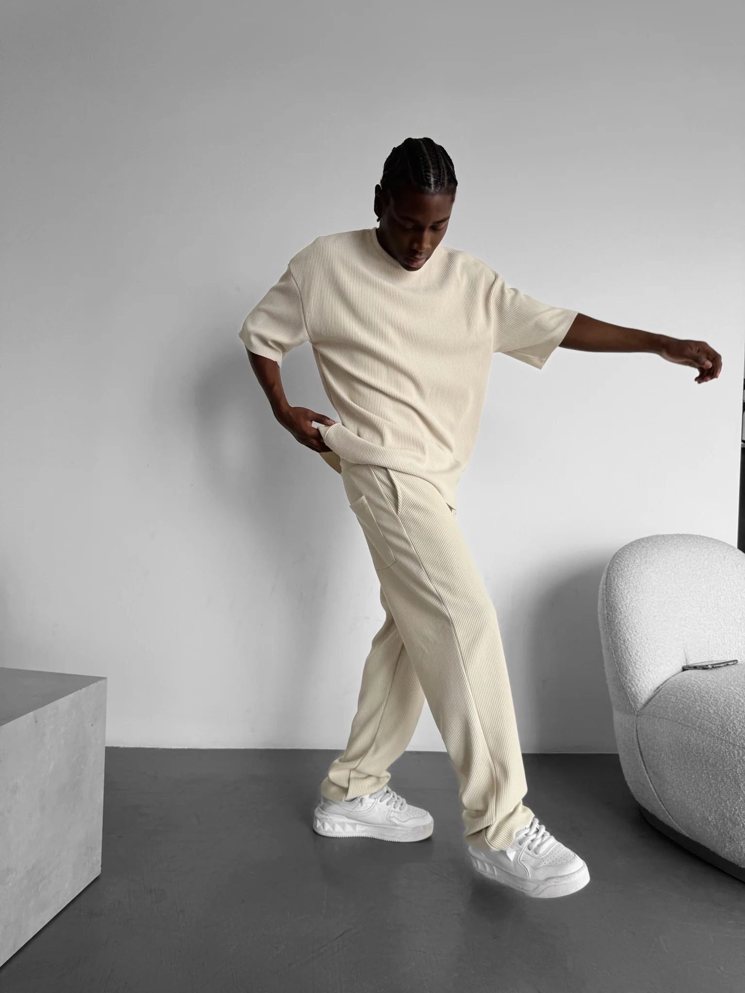 Oversize Cord Tee - Beige - Image 3