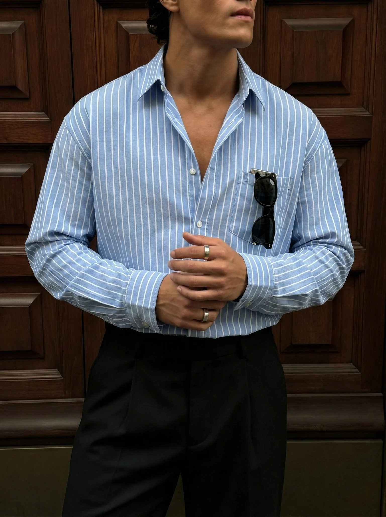 Oversize Cotton Thin Striped Shirt - Saks - Image 3