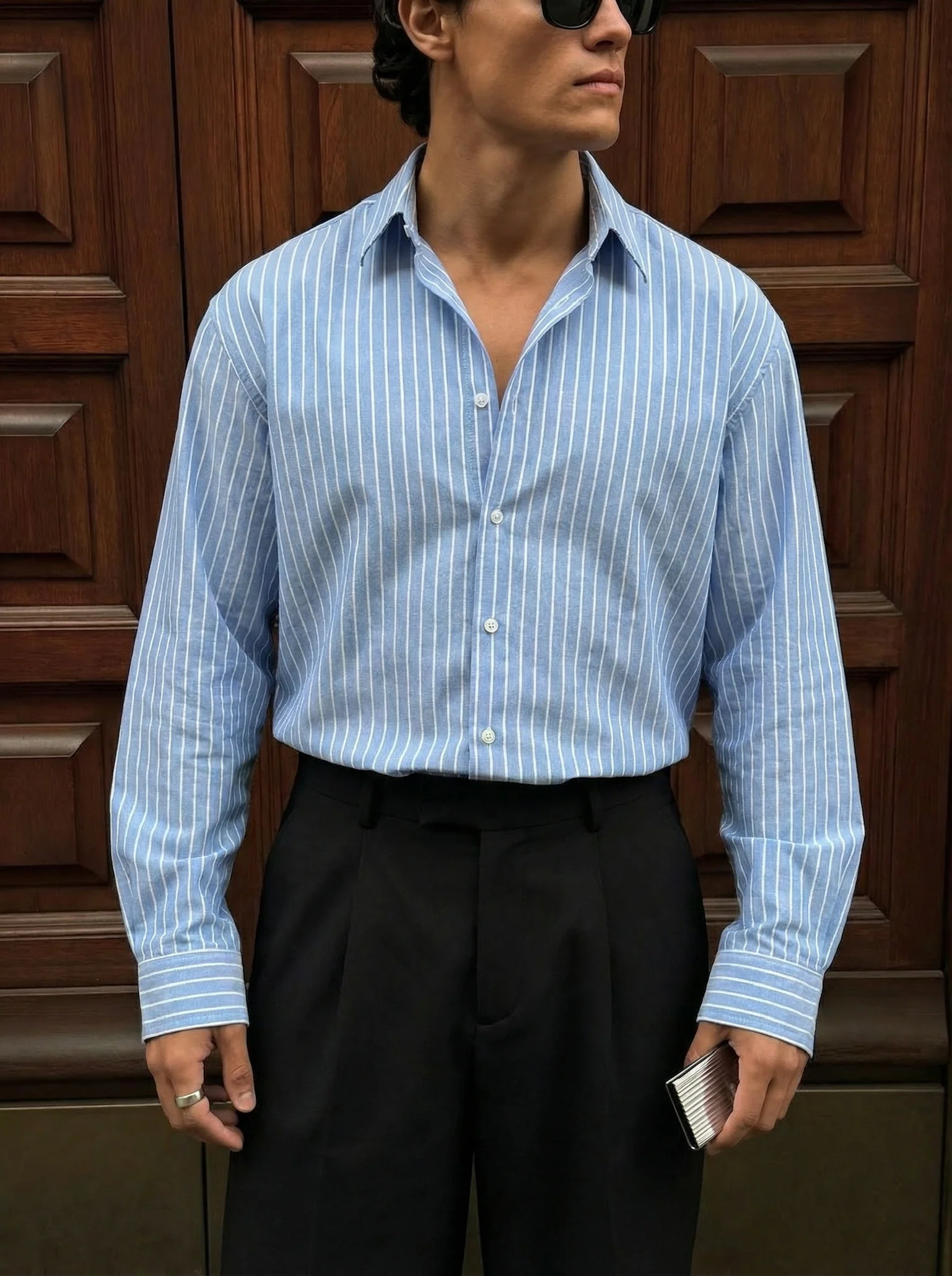 Oversize Cotton Thin Striped Shirt - Saks - Image 4