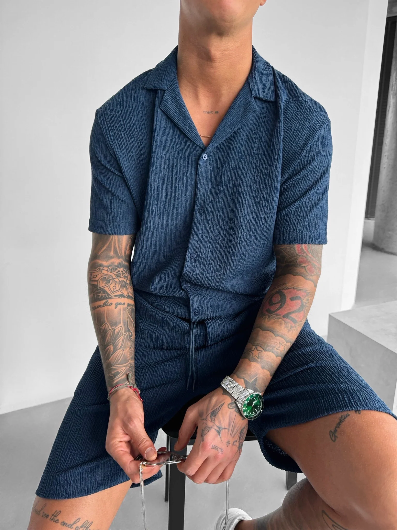 Oversize Crepe Shirt - Indigo