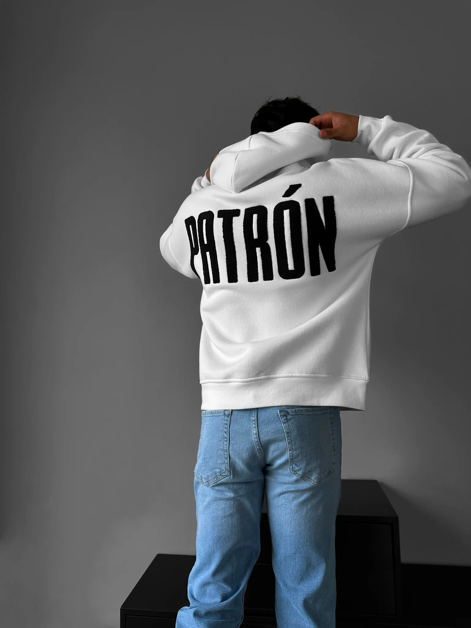 Oversize Detailed Patron Hoodie - Ecru - Image 4