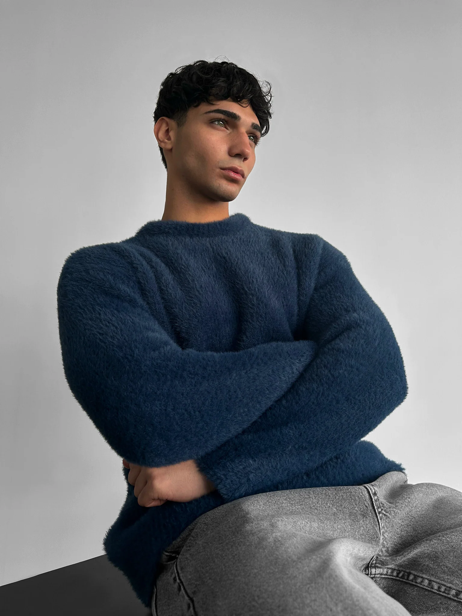 Oversize Hairy Rope Sweater - Night Blue - Image 2