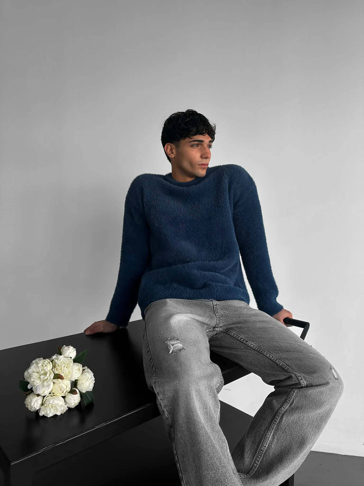 Oversize Hairy Rope Sweater - Night Blue - Image 3