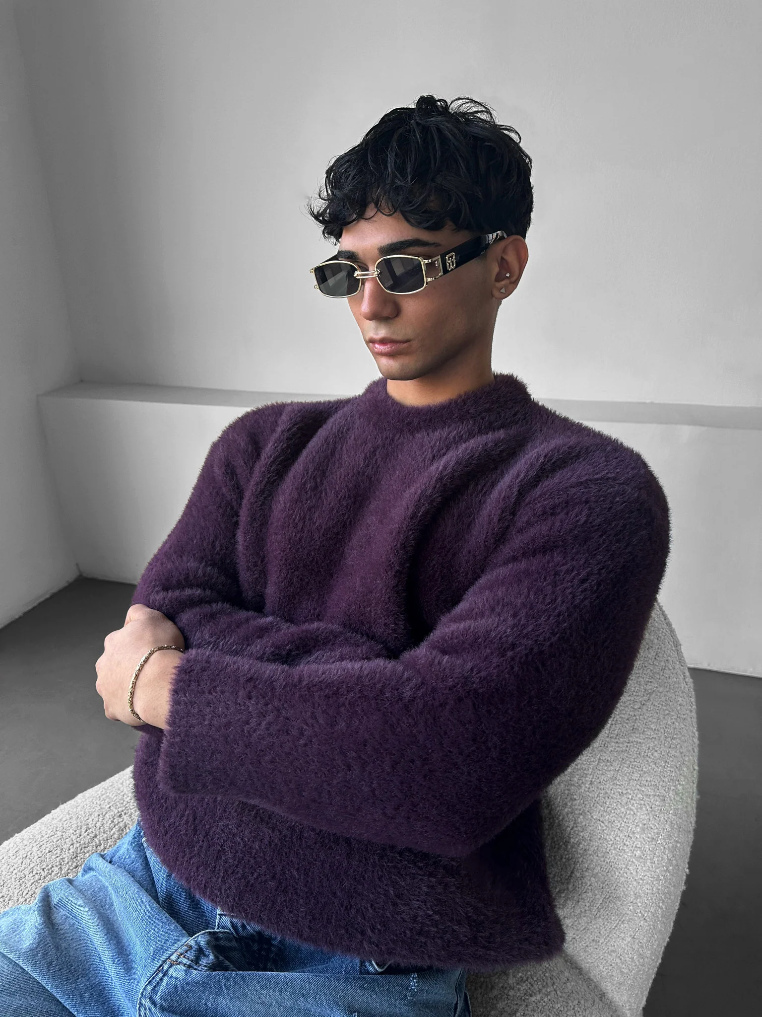 Oversize Hairy Rope Sweater - Plum