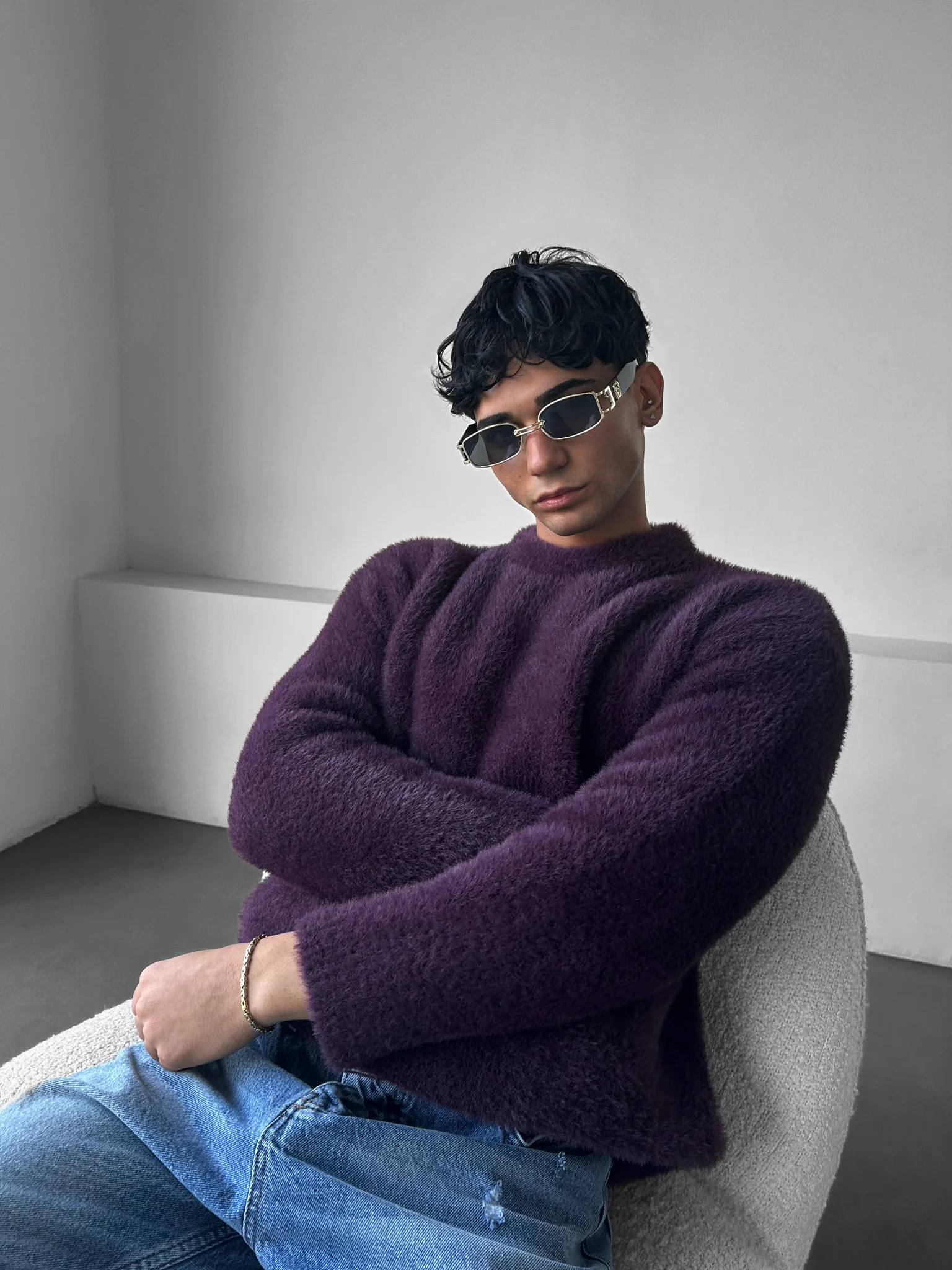 Oversize Hairy Rope Sweater - Plum - Image 2