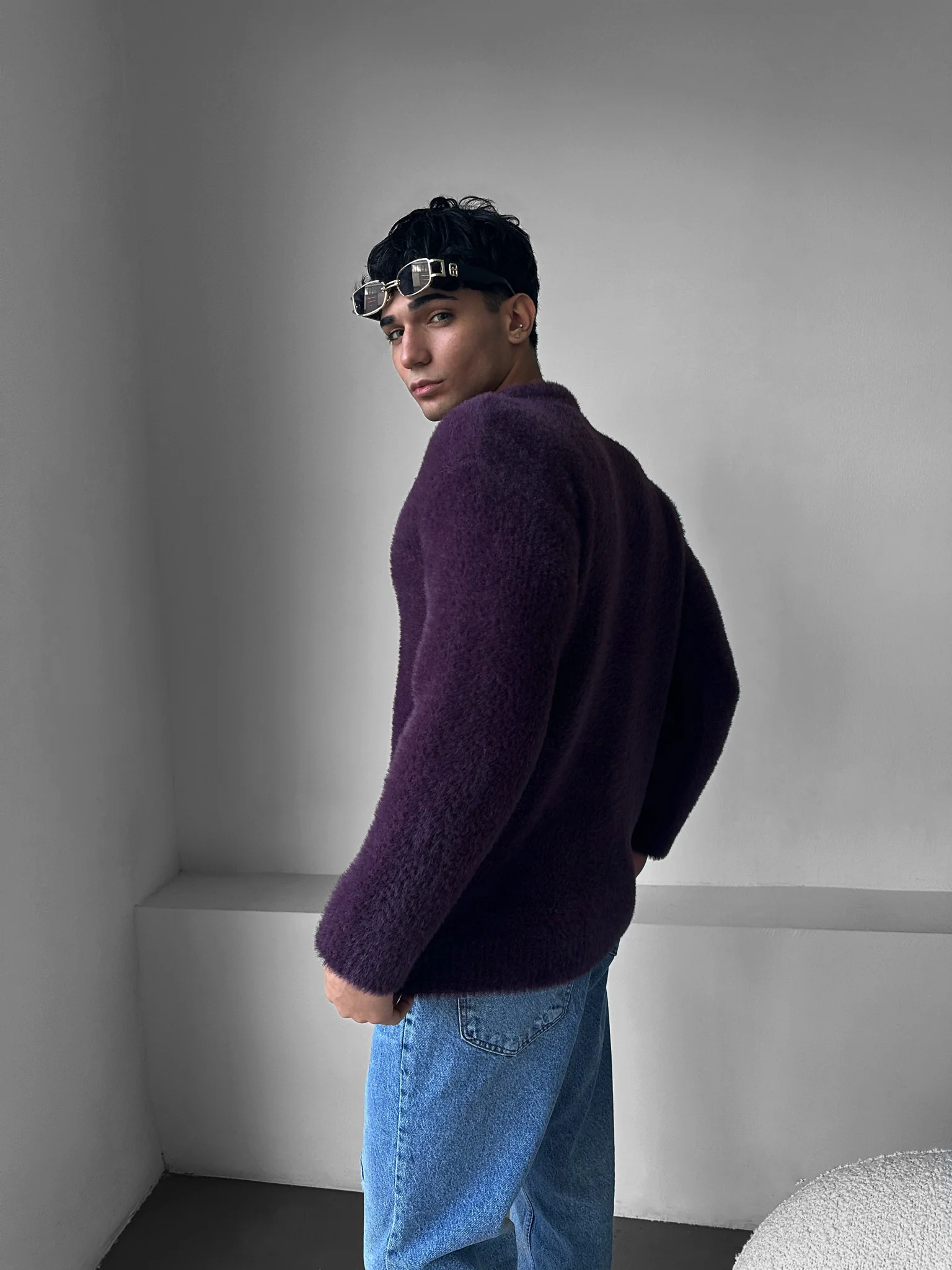 Oversize Hairy Rope Sweater - Plum - Image 4