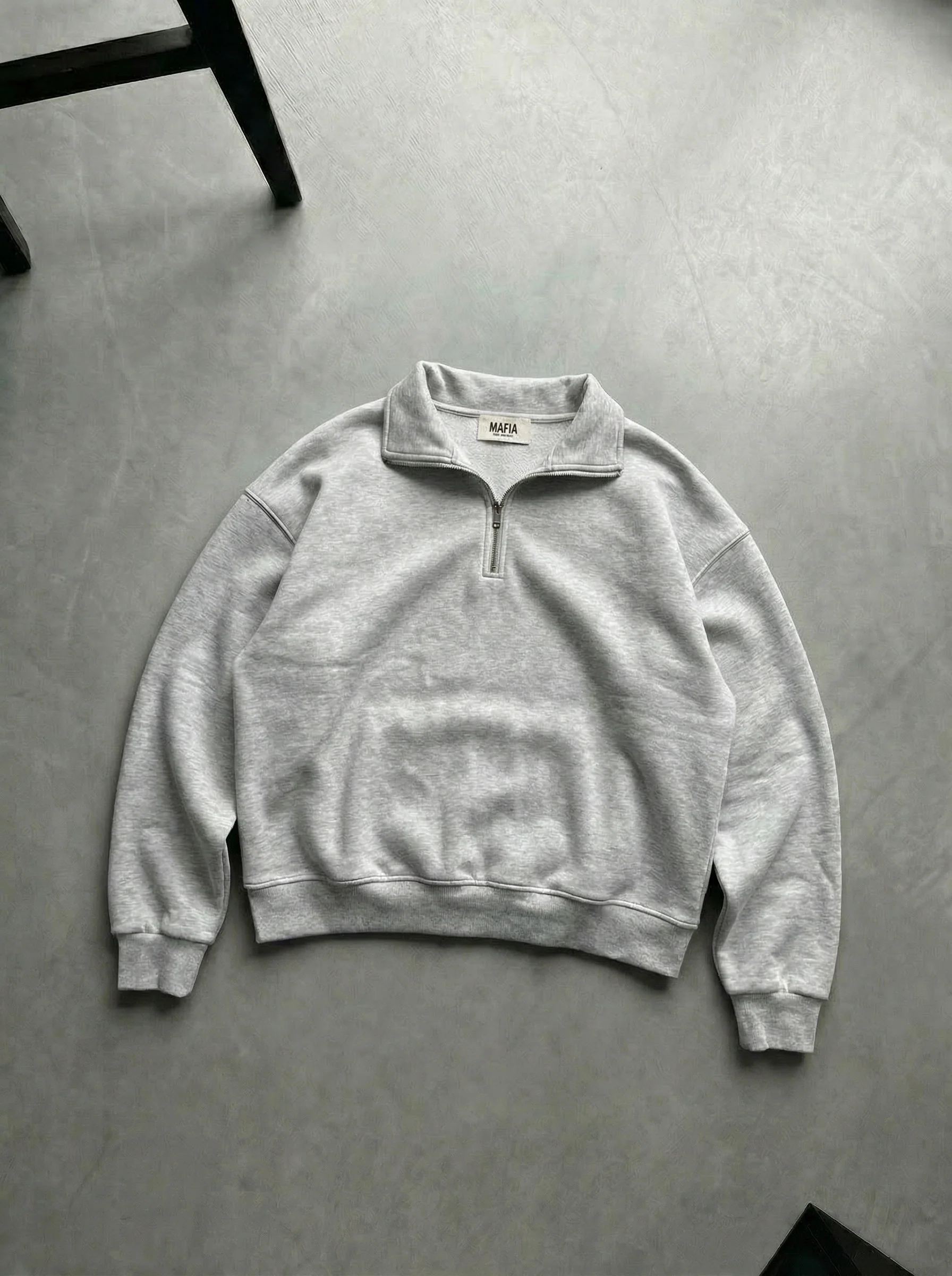 Oversize Half-Zip Polo Sweatshirt - Light Grey Melange