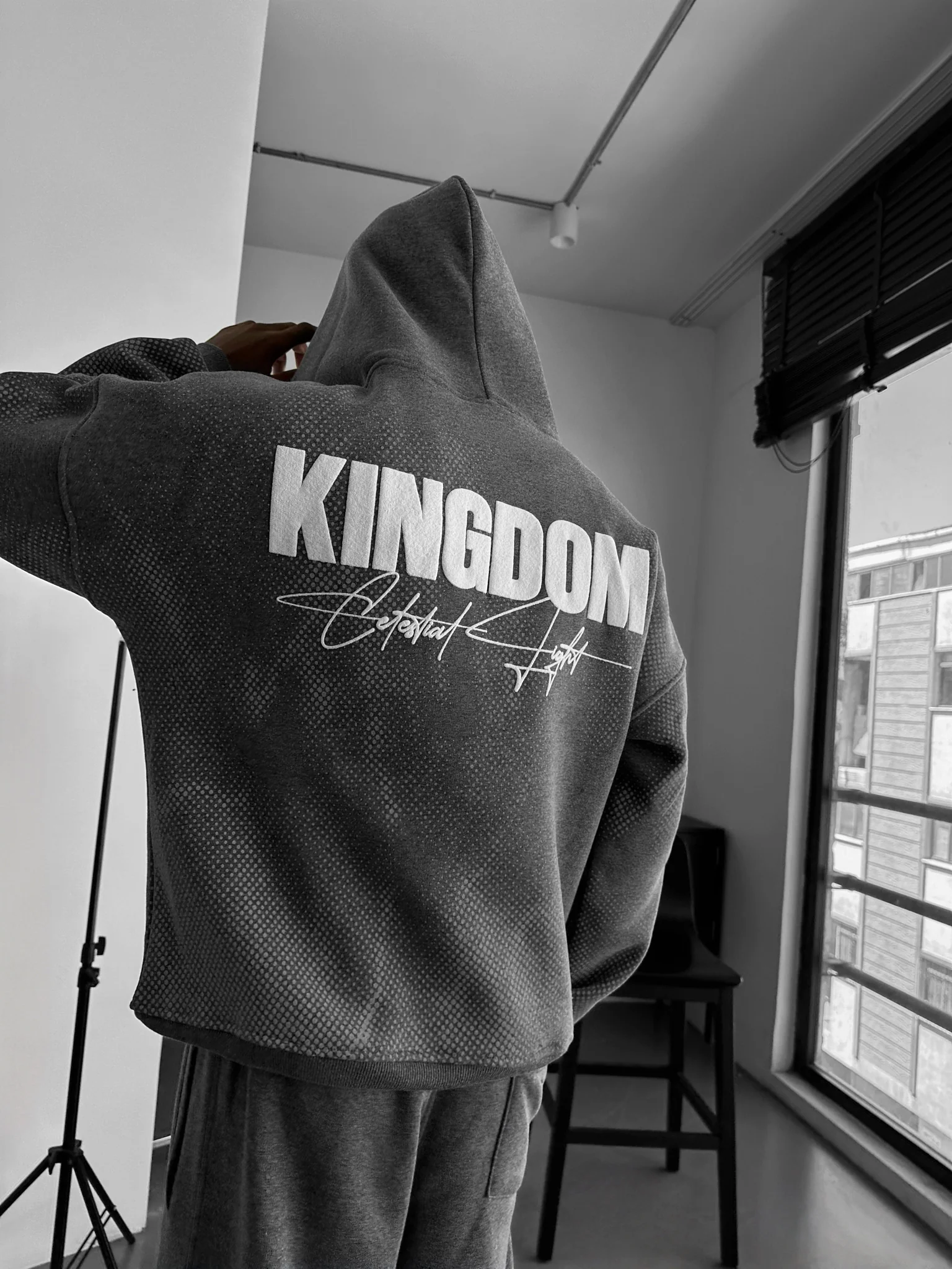 Oversize Kingdom Hoodie - Anthracite Melange and White