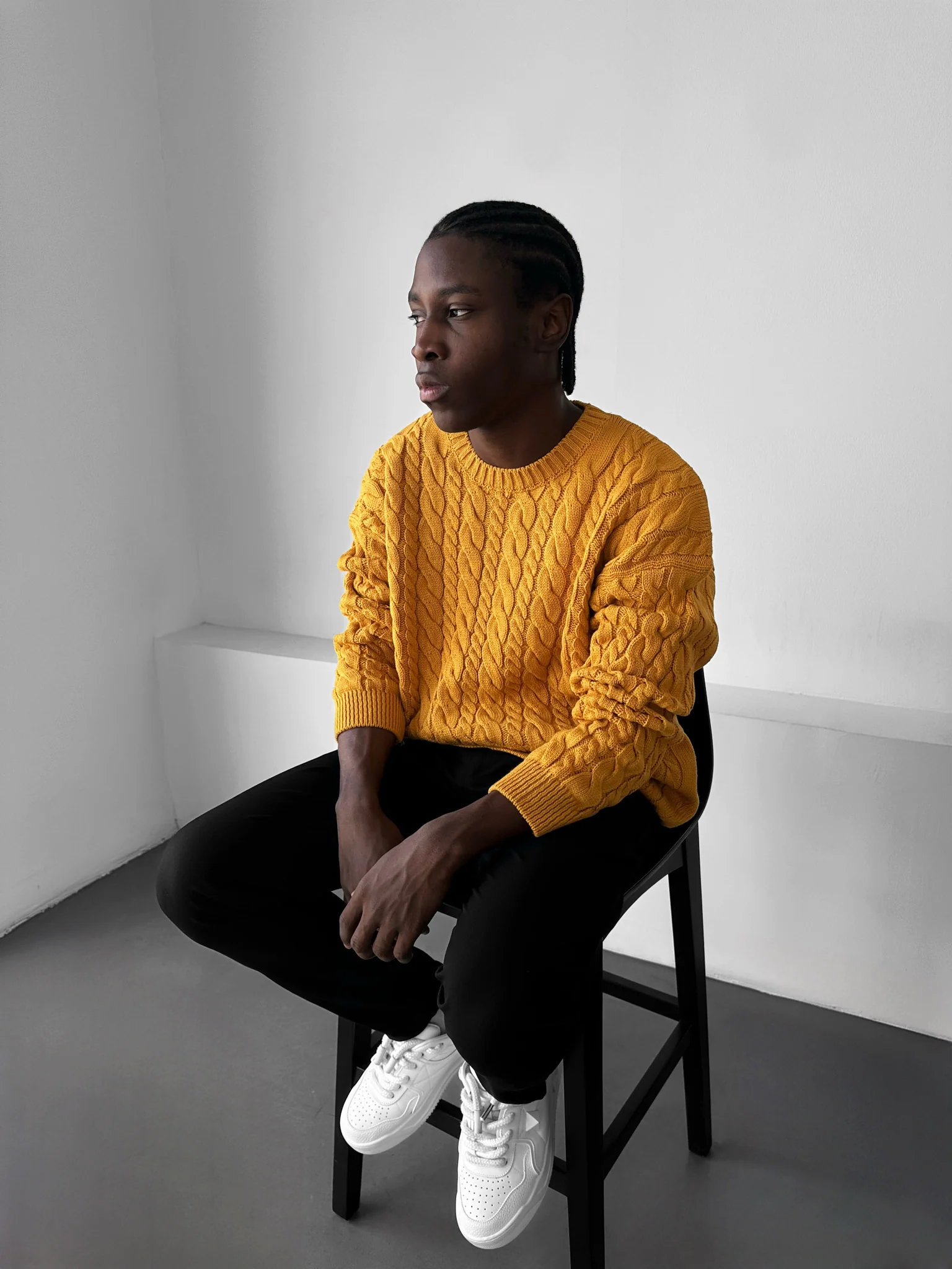 Oversize Knit Braid Sweater - Saffron - Image 2