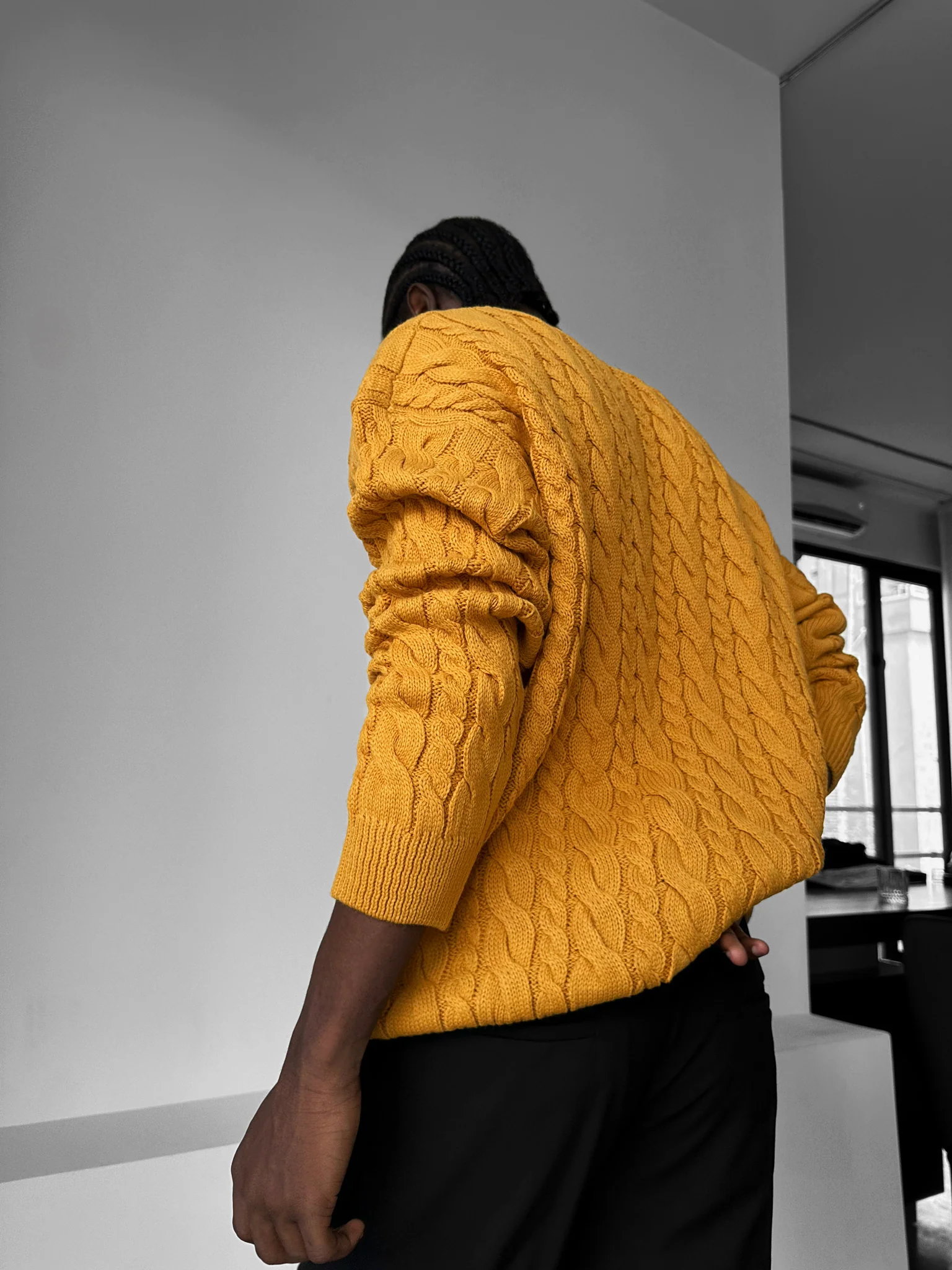 Oversize Knit Braid Sweater - Saffron - Image 3