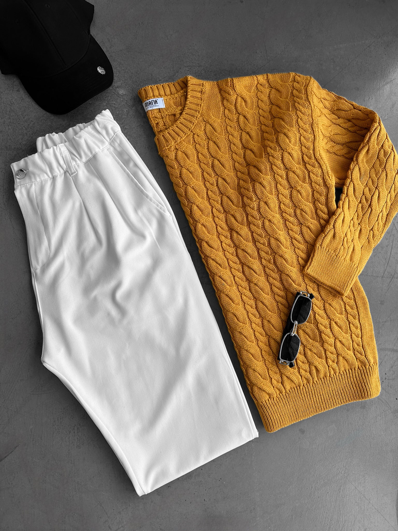 Oversize Knit Braid Sweater - Saffron - Image 5