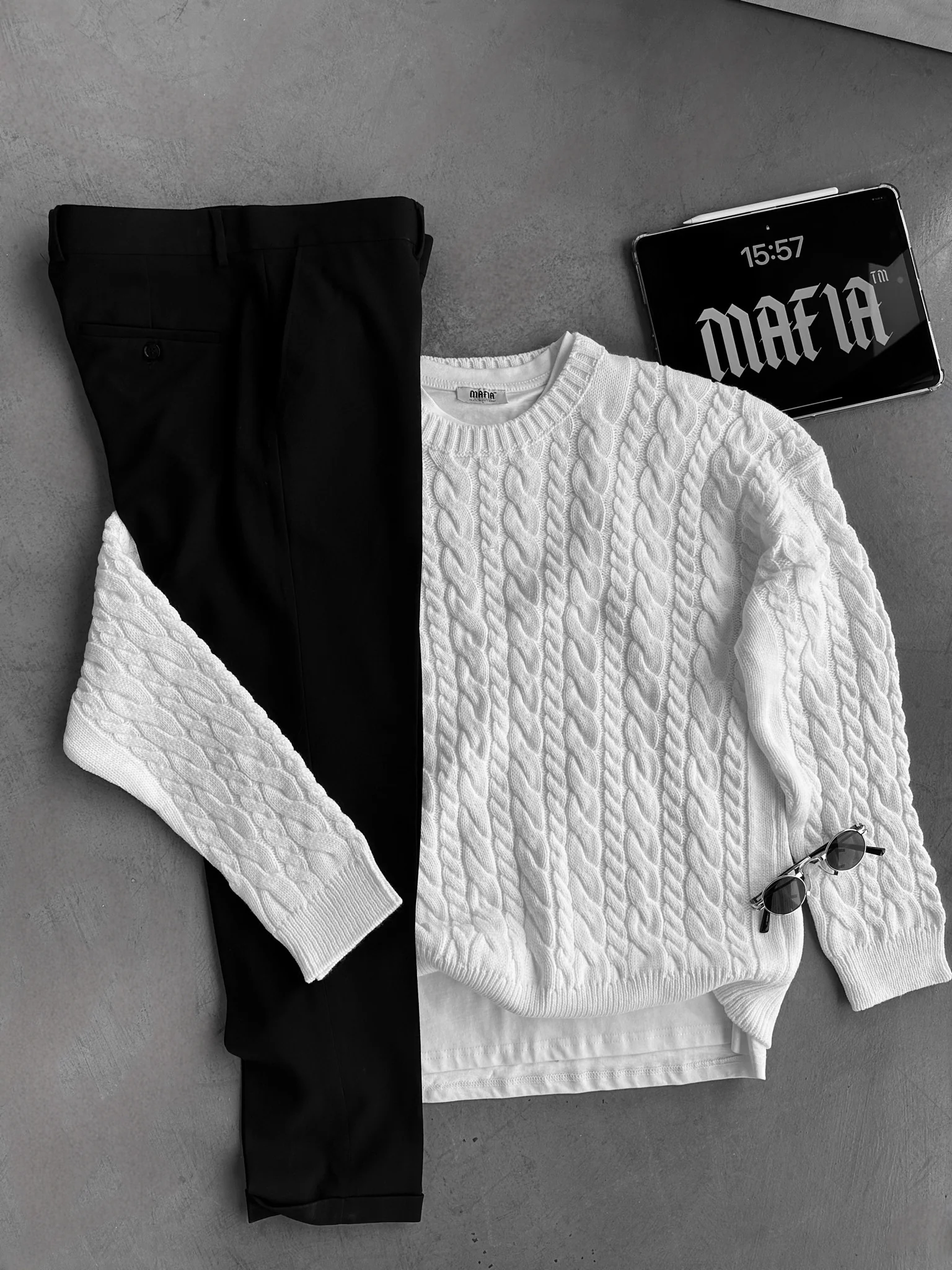 Oversize Knit Braid Sweater - White - Image 3