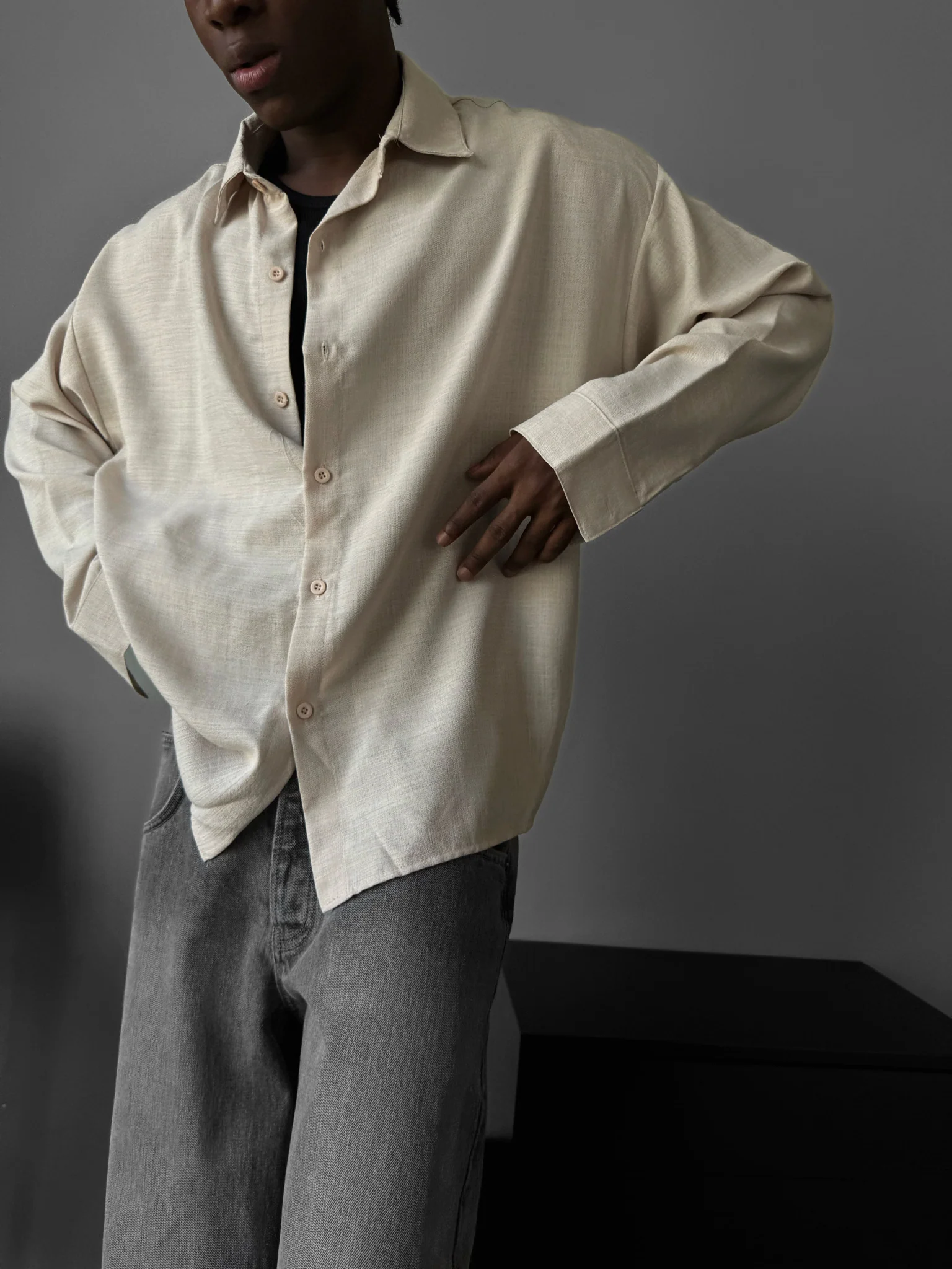 Oversize Linen Shirt - Beige - Image 2