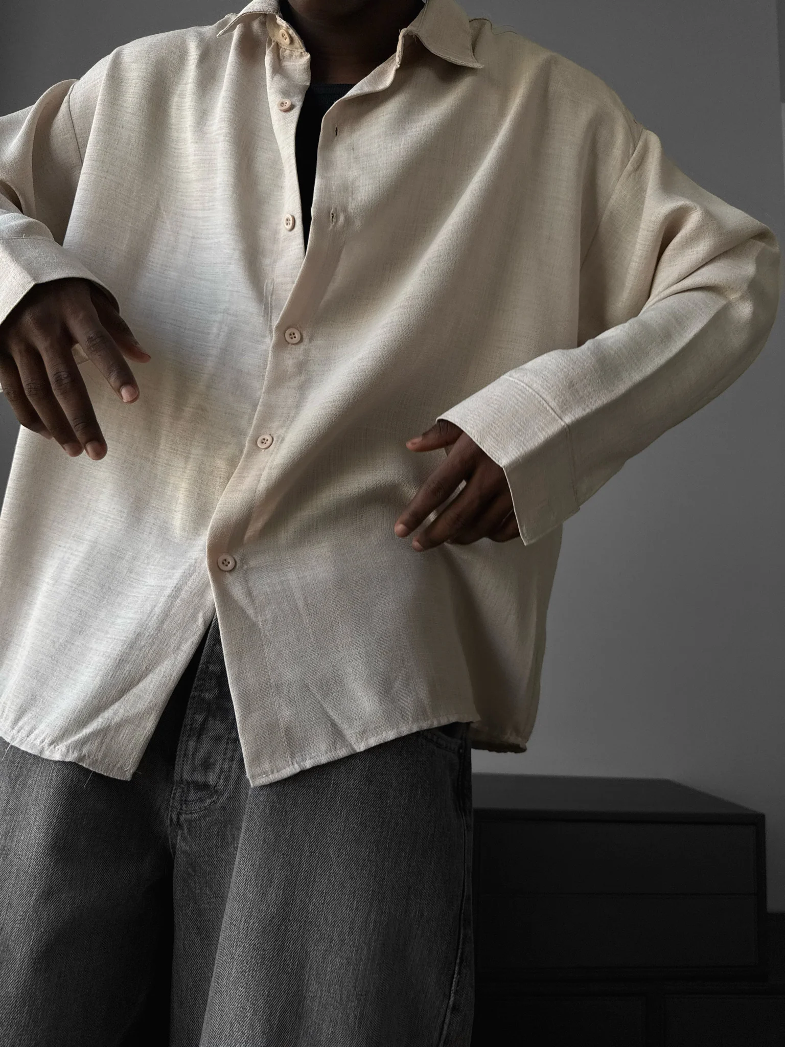 Oversize Linen Shirt - Beige - Image 3