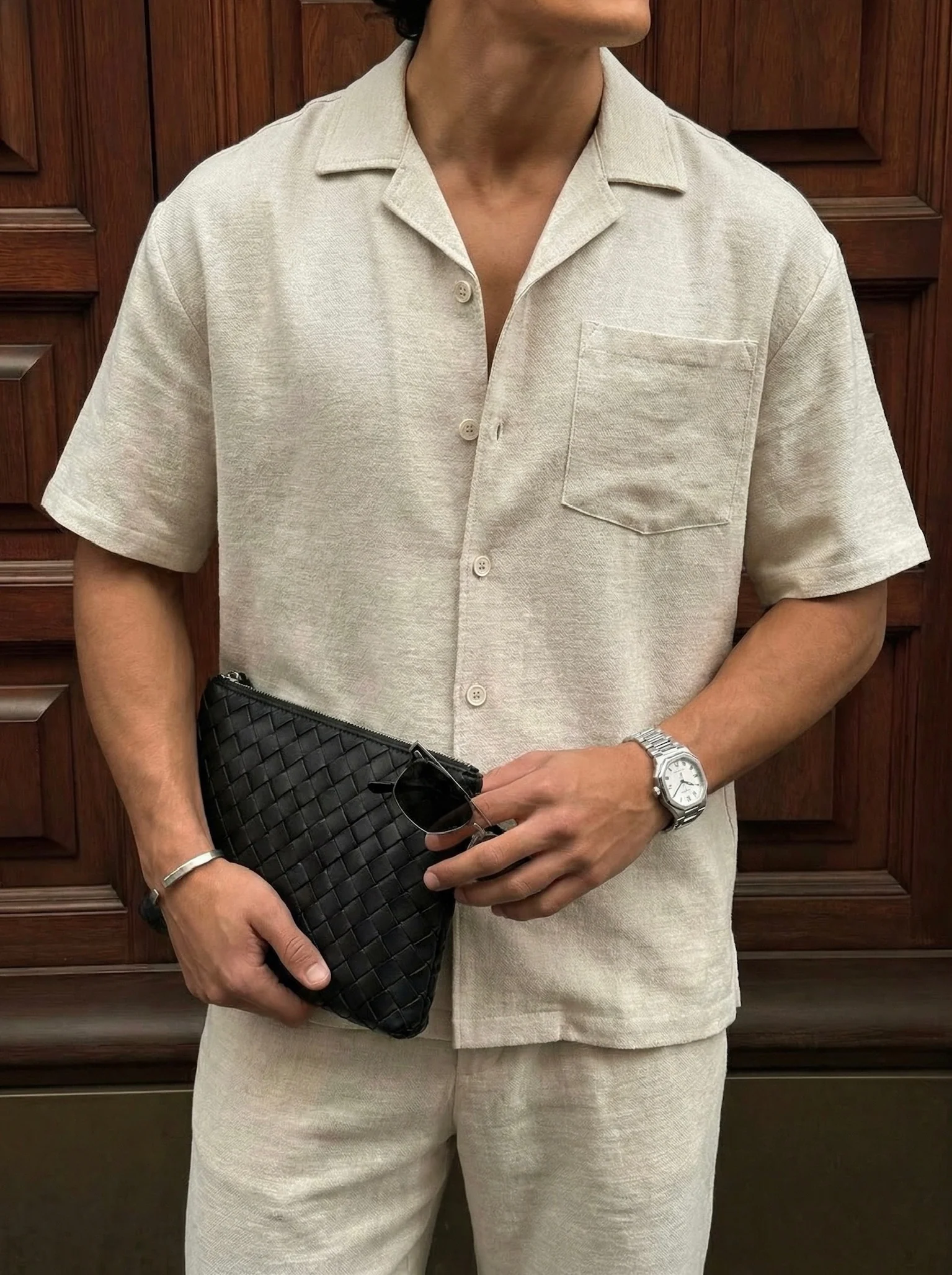 Oversize Linen Shirt - Beige - Image 2