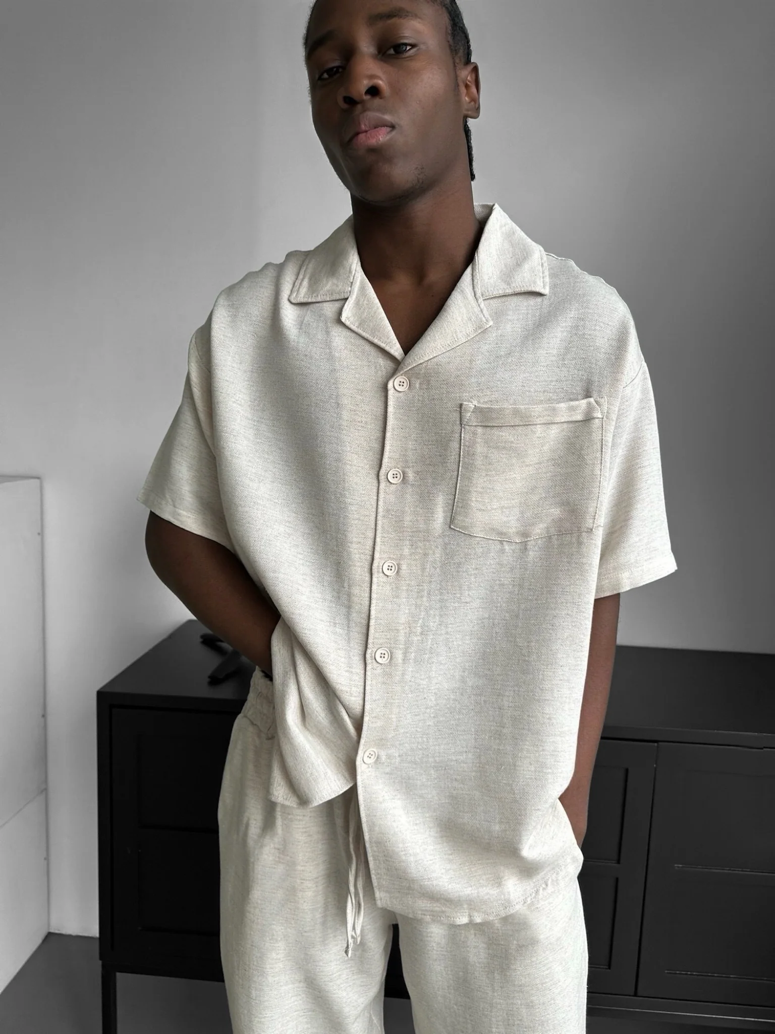 Oversize Linen Shirt - Beige - Image 4