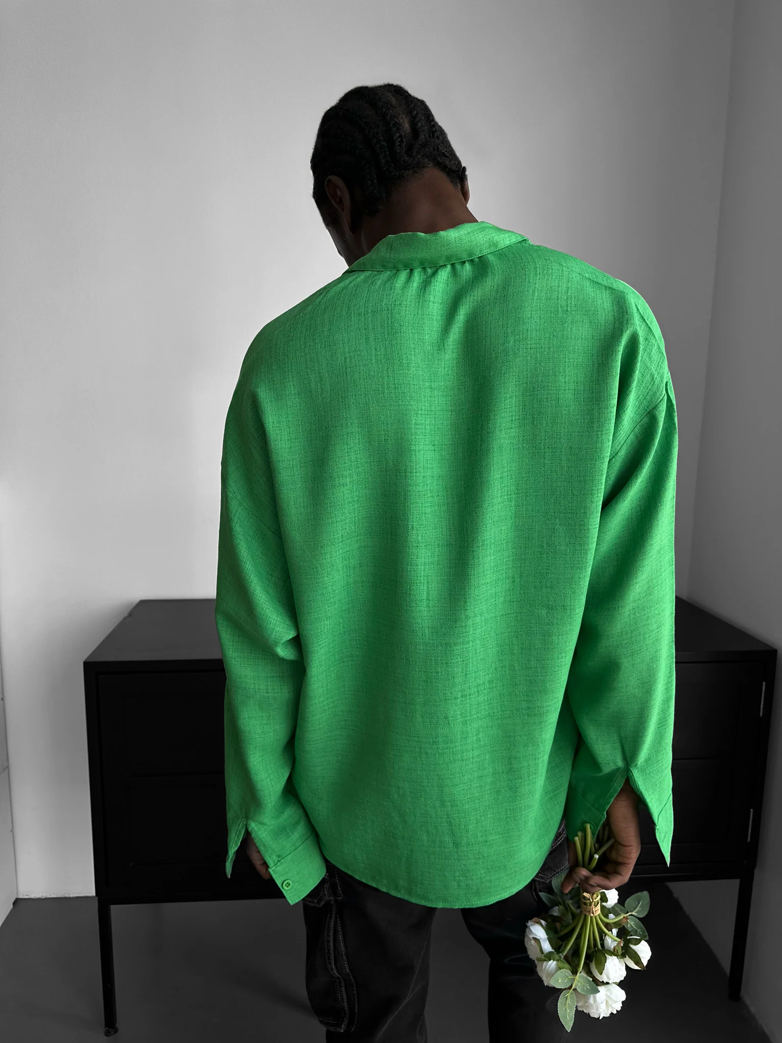 Oversize Linen Shirt - Green - Image 5