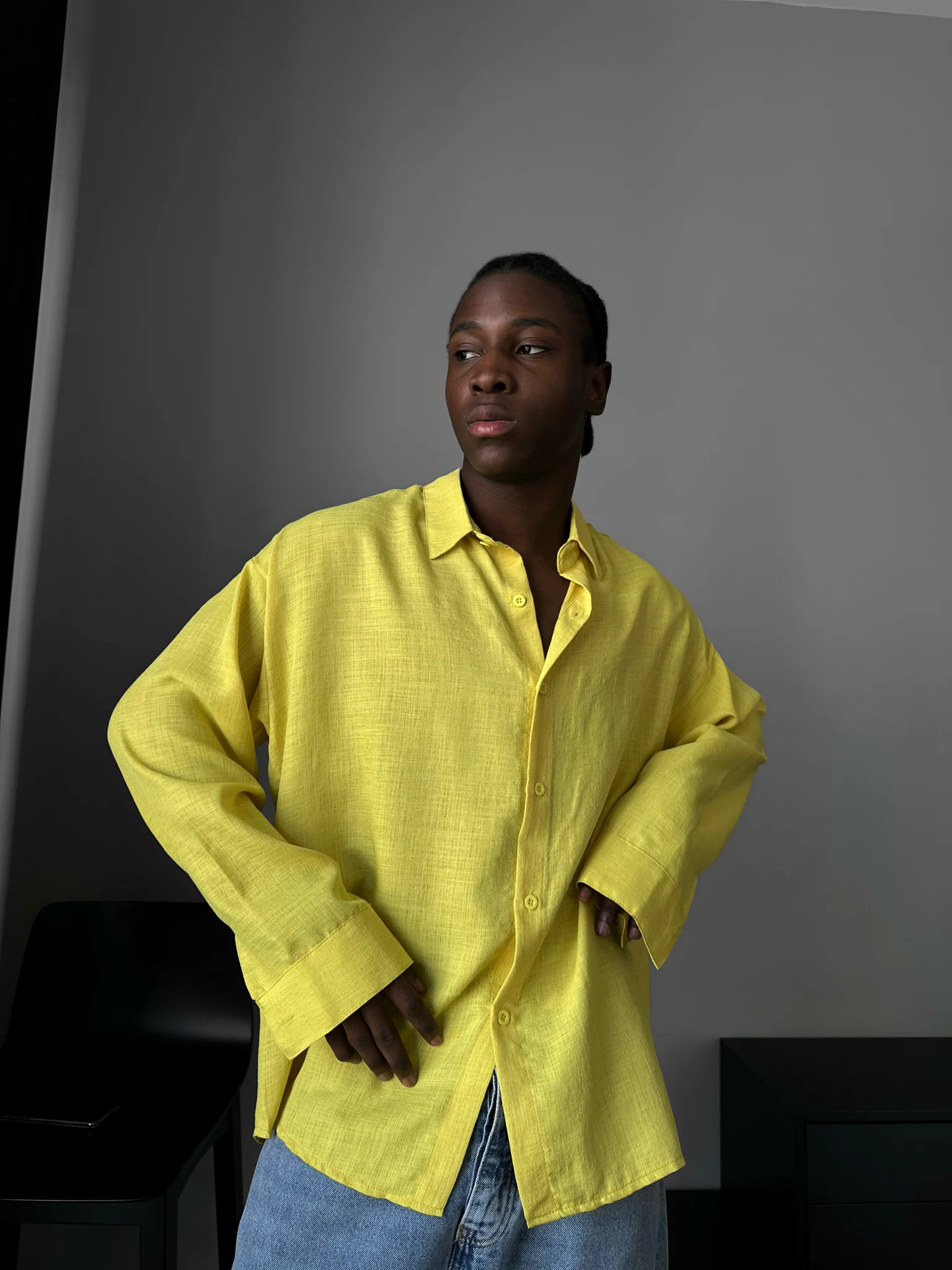 Oversize Linen Shirt - Yellow - Image 2