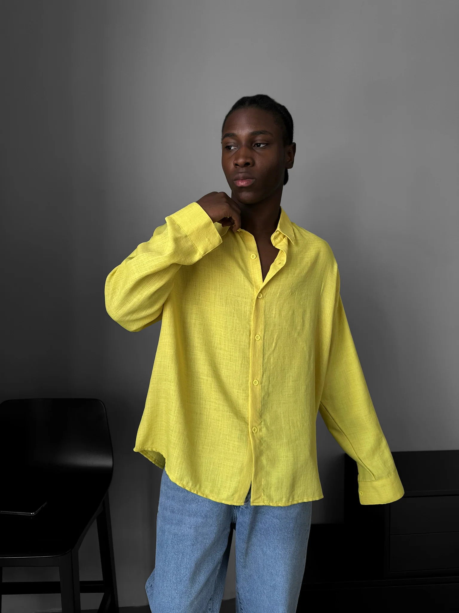 Oversize Linen Shirt - Yellow - Image 3