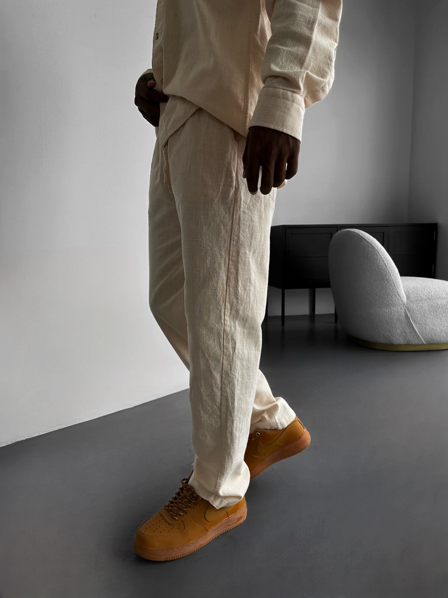Oversize Linen Suit Pants - Beige - Image 2
