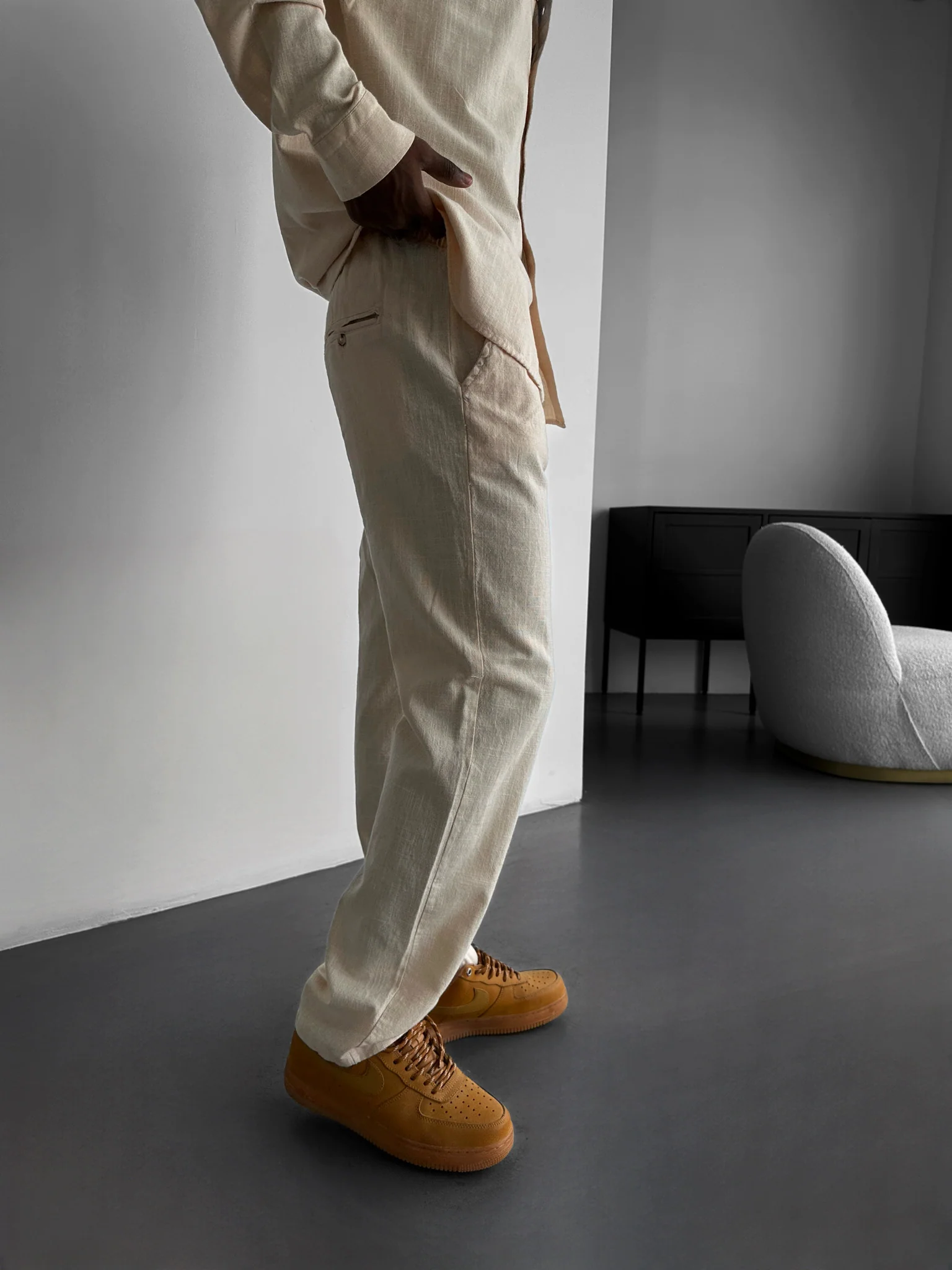 Oversize Linen Suit Pants - Beige - Image 3