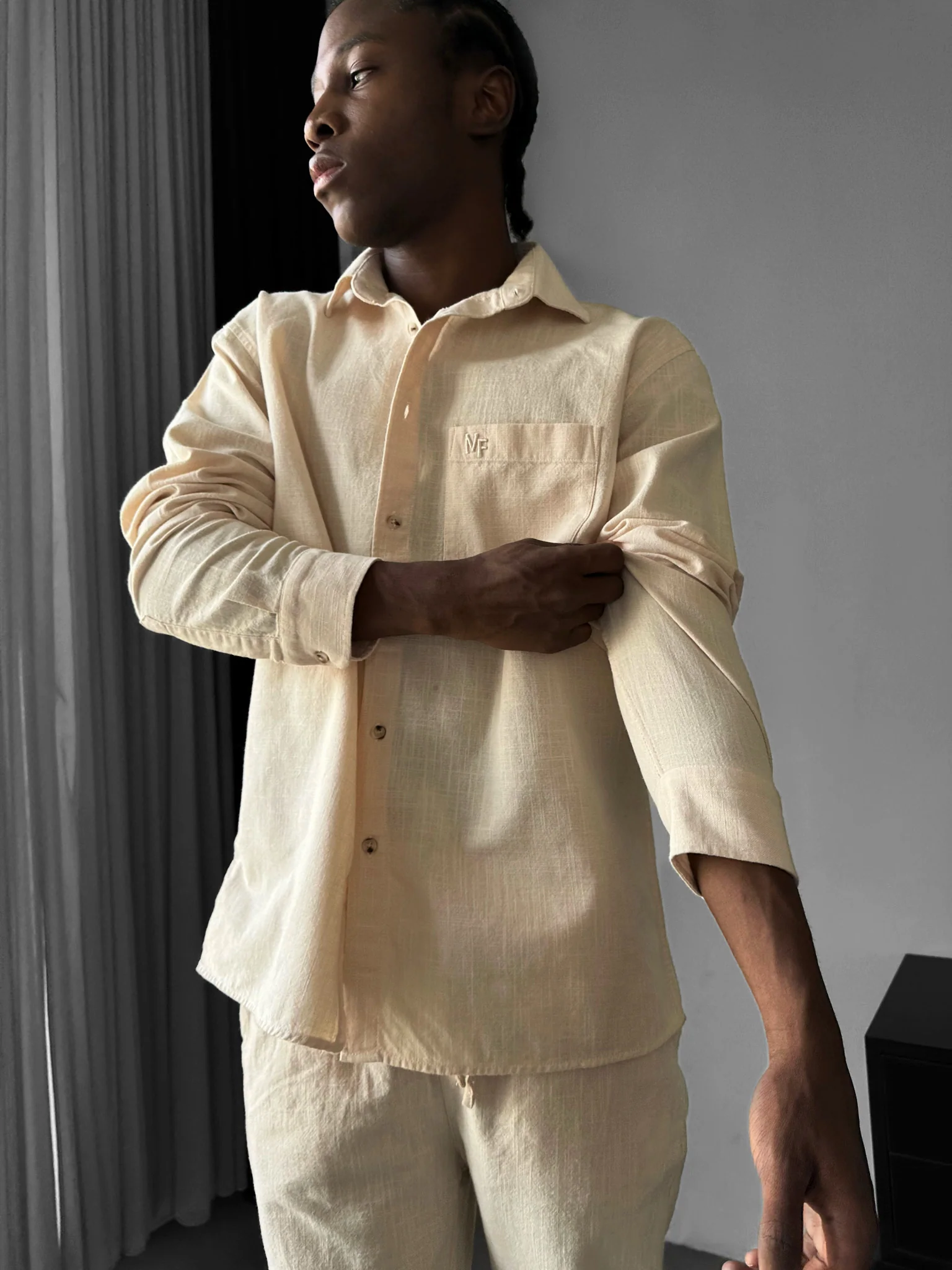 Oversize Linen Suit Shirt - Beige - Image 2