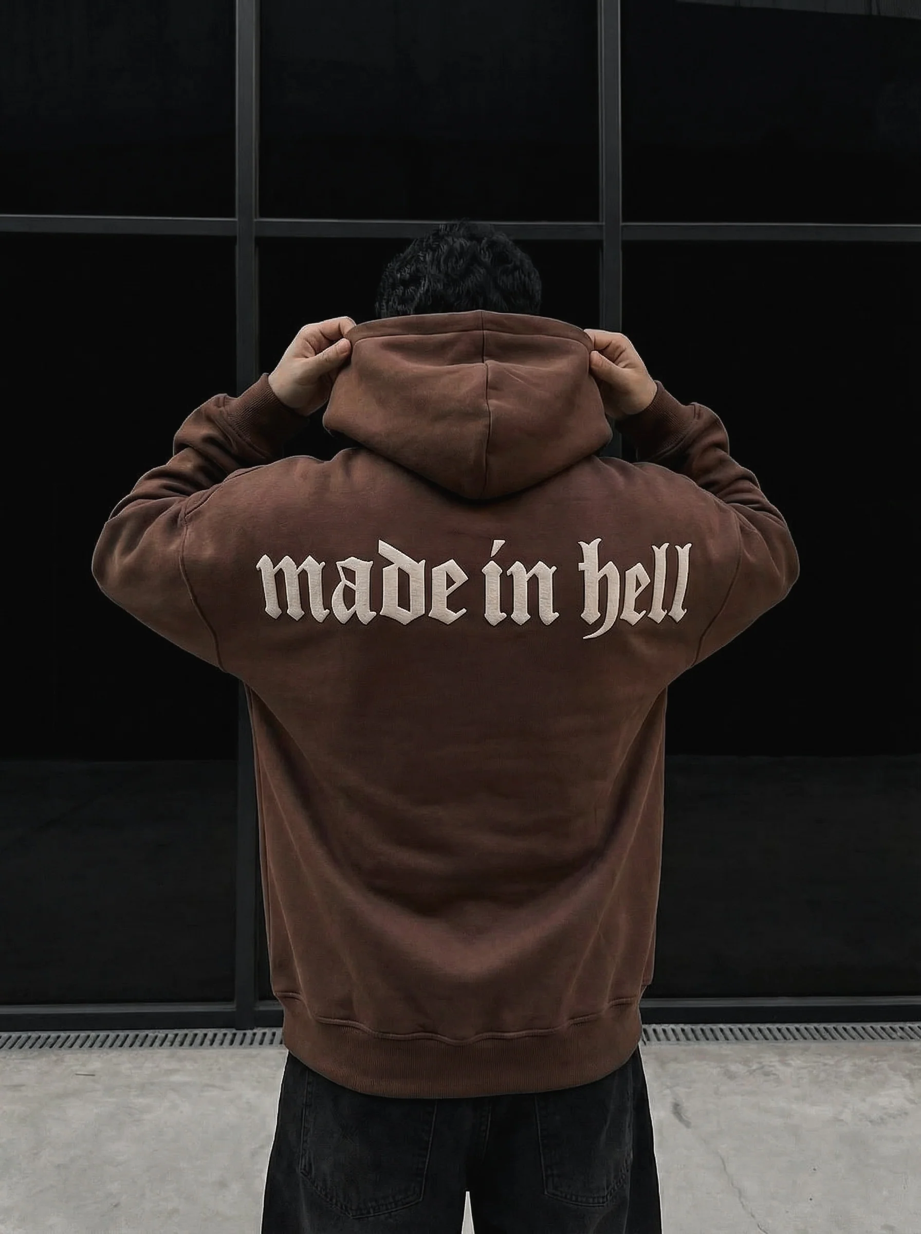 Oversize Made in Hell Hoodie - Brown - Image 2