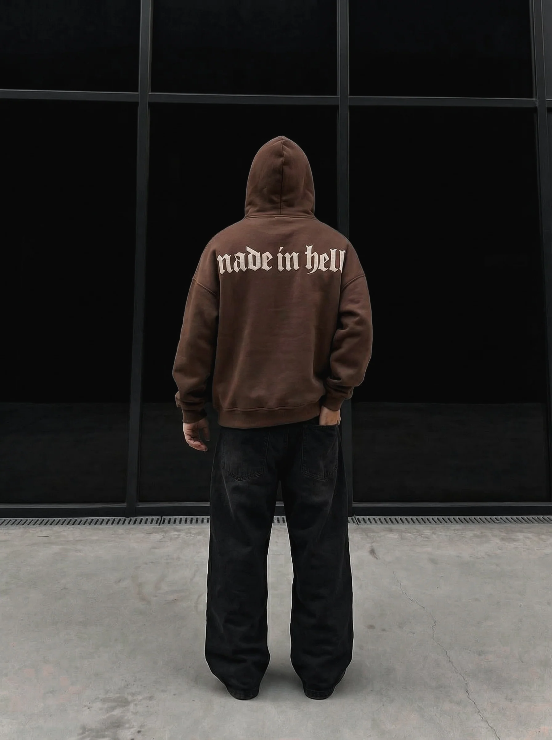 Oversize Made in Hell Hoodie - Brown - Image 3