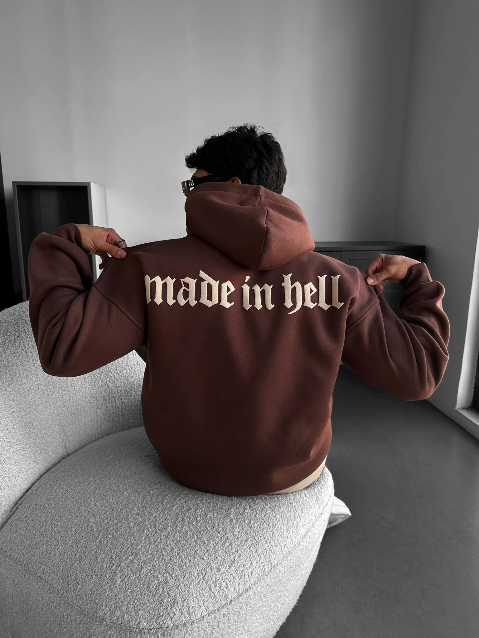 Oversize Made in Hell Hoodie - Brown - Image 9