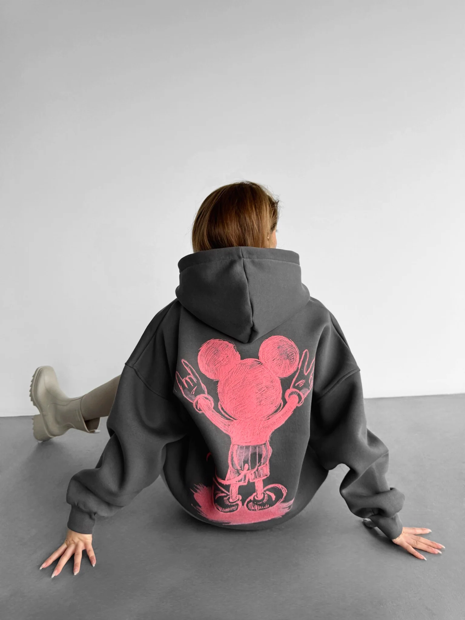 Oversize Mouse Hoodie - Anthracite and Pink