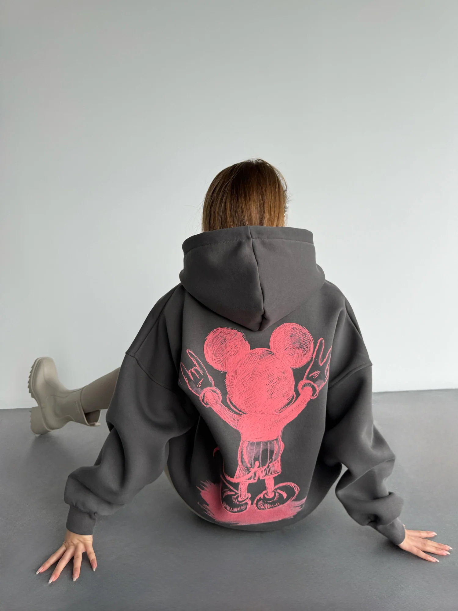 Oversize Mouse Hoodie - Anthracite and Pink - Image 2