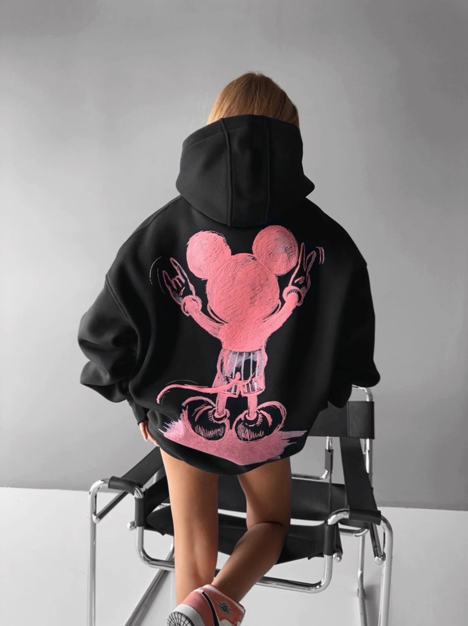 Oversize Mouse Hoodie - Black and Pink