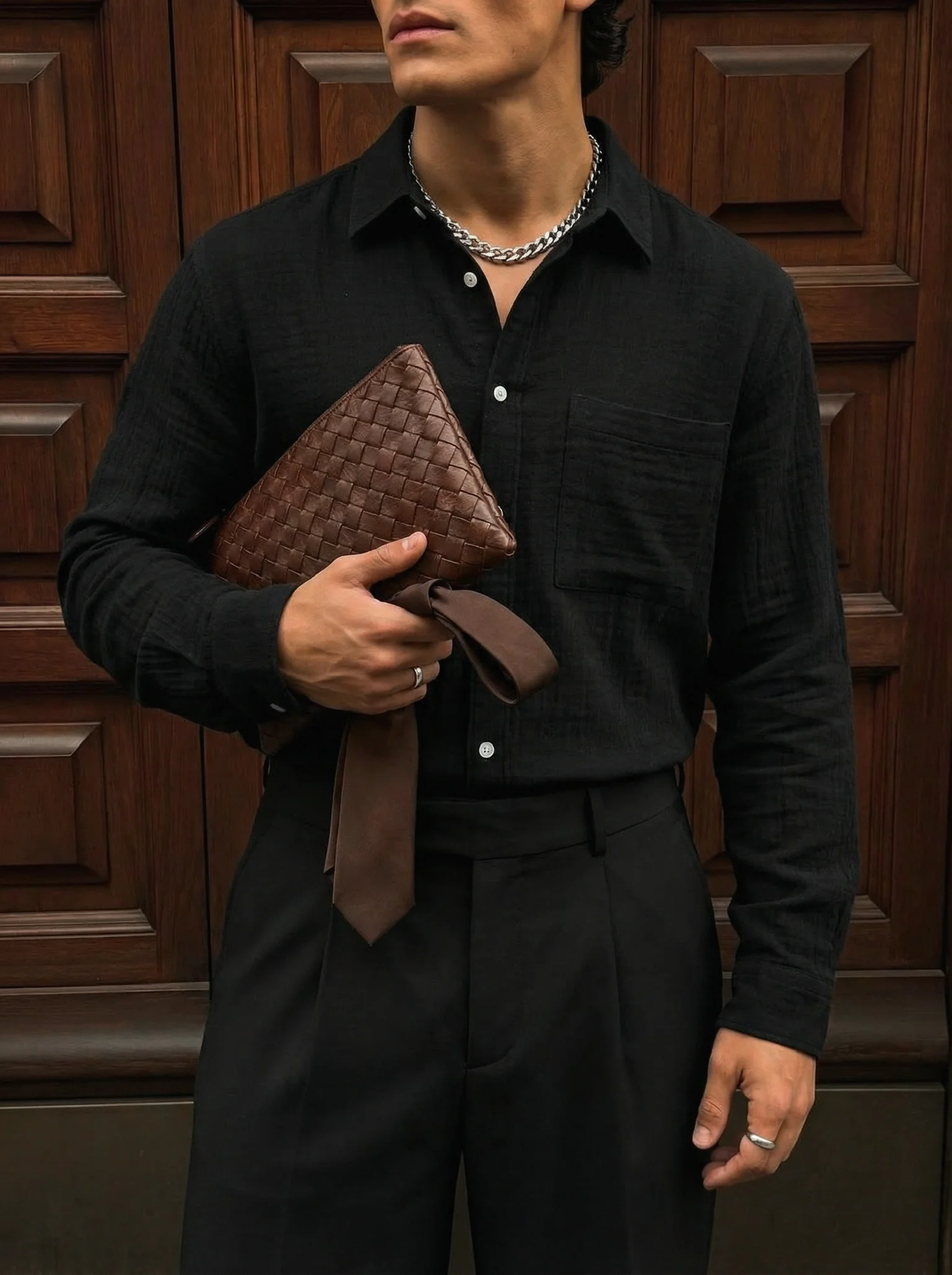 Oversize Muslin Shirt - Black - Image 3