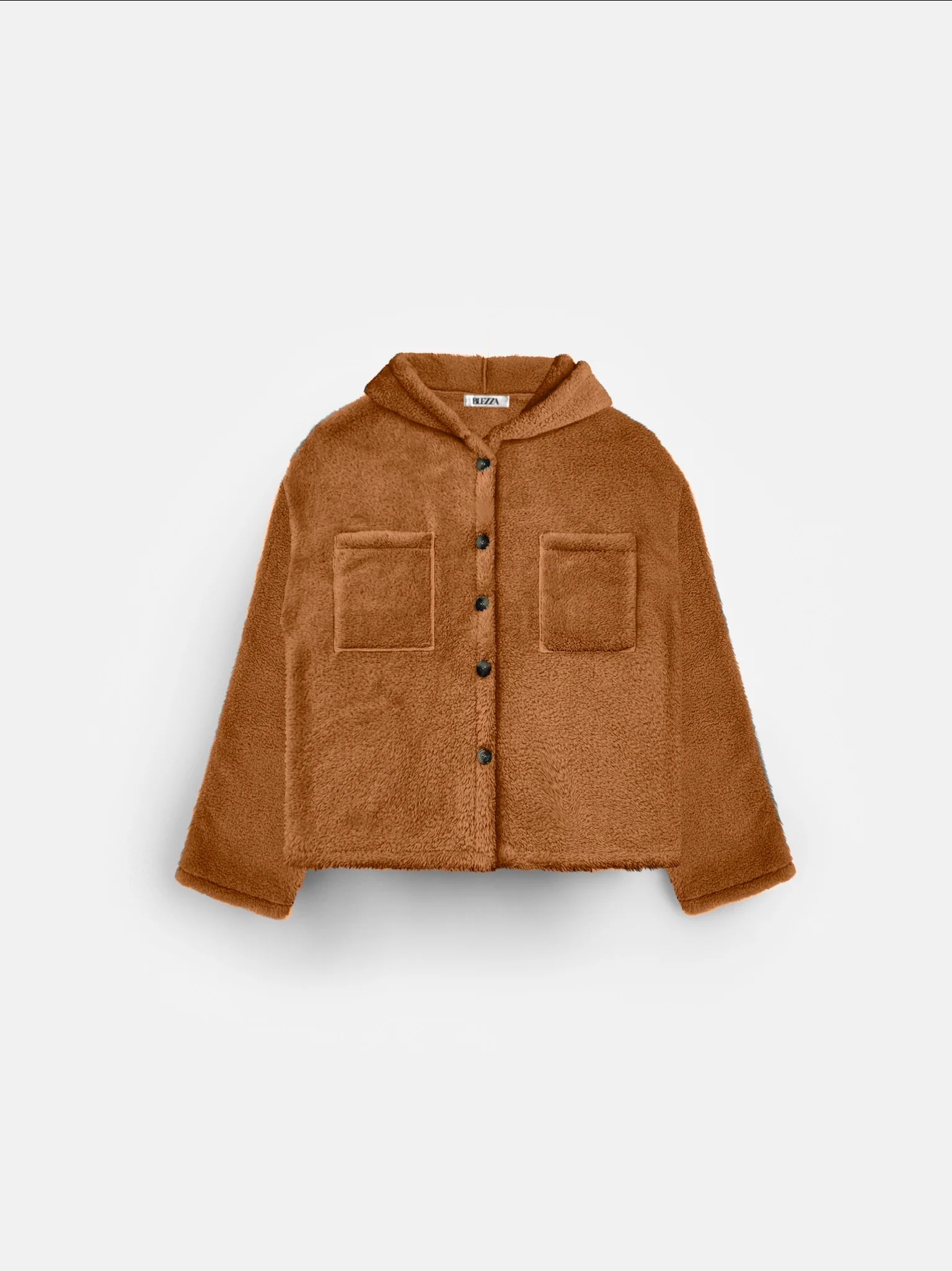 Oversize Plush Hood Shirt - Camel - Image 2